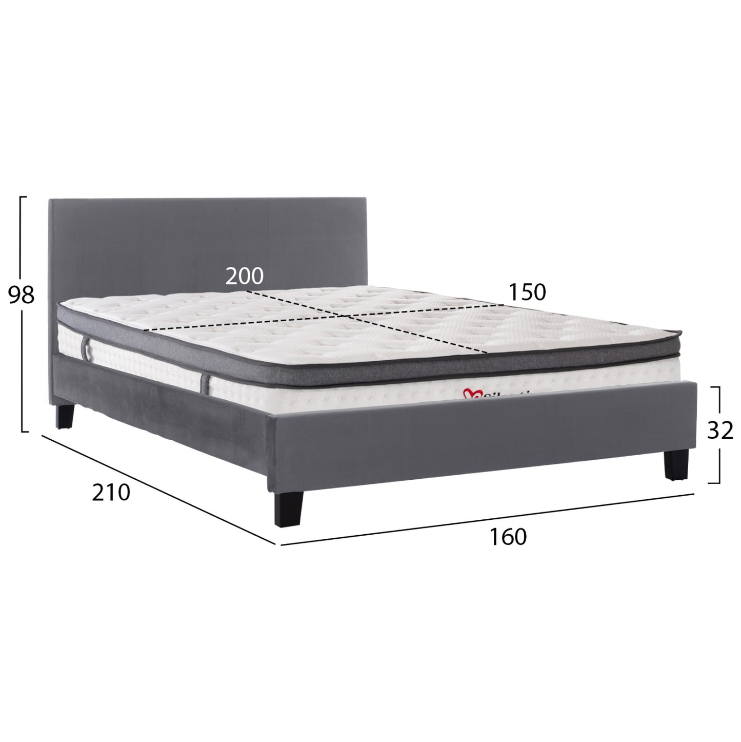 ΚΡΕΒΑΤΙ ΜΕ ΣΤΡΩΜΑ BECCA ΓΚΡΙ ΥΦΑΣΜΑ ΓΙΑ 150x200εκ