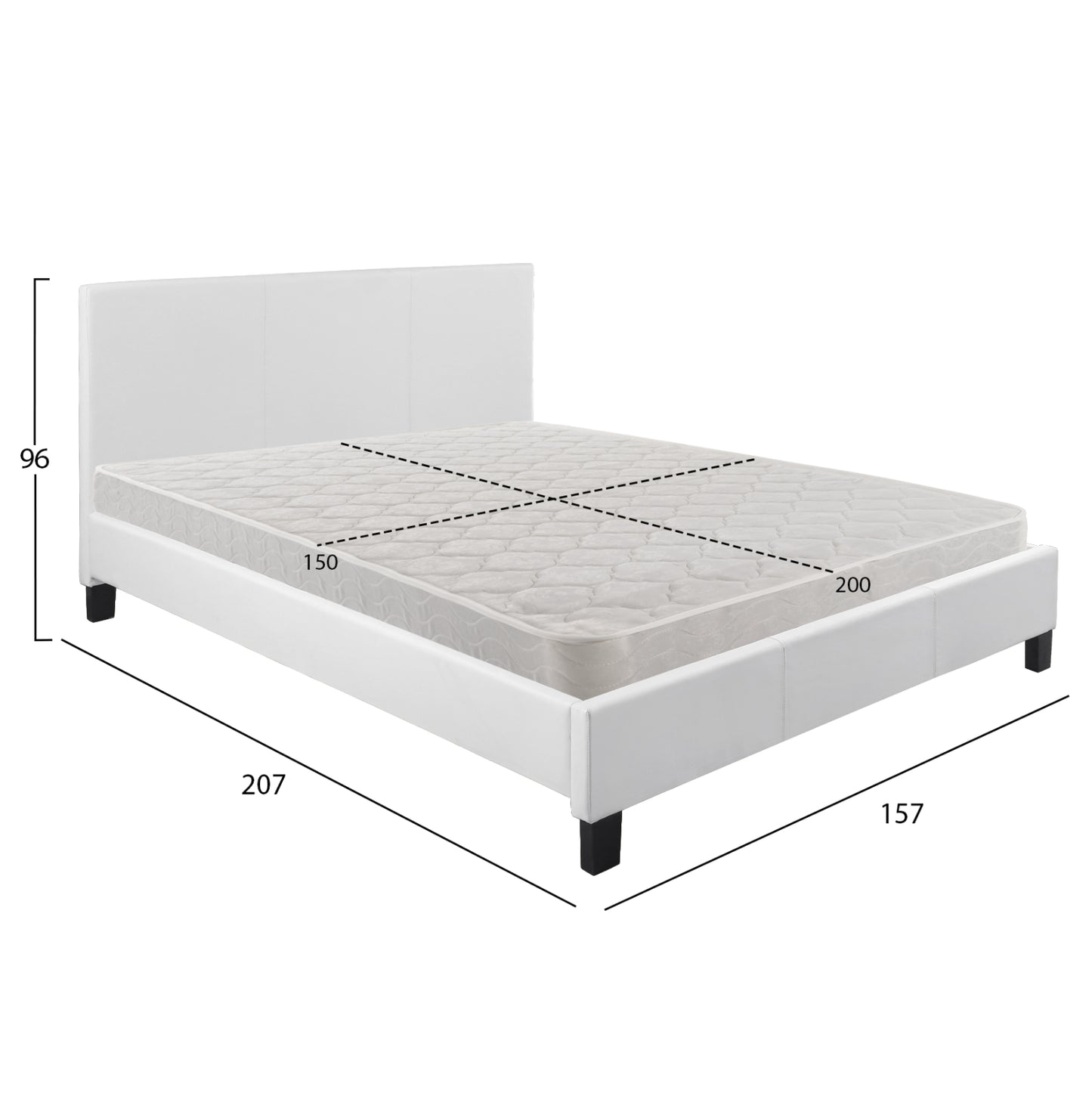 ΚΡΕΒΑΤΙ ΜΕ ΣΤΡΩΜΑ BECCA ΛΕΥΚΟ PU ΓΙΑ 150x200εκ