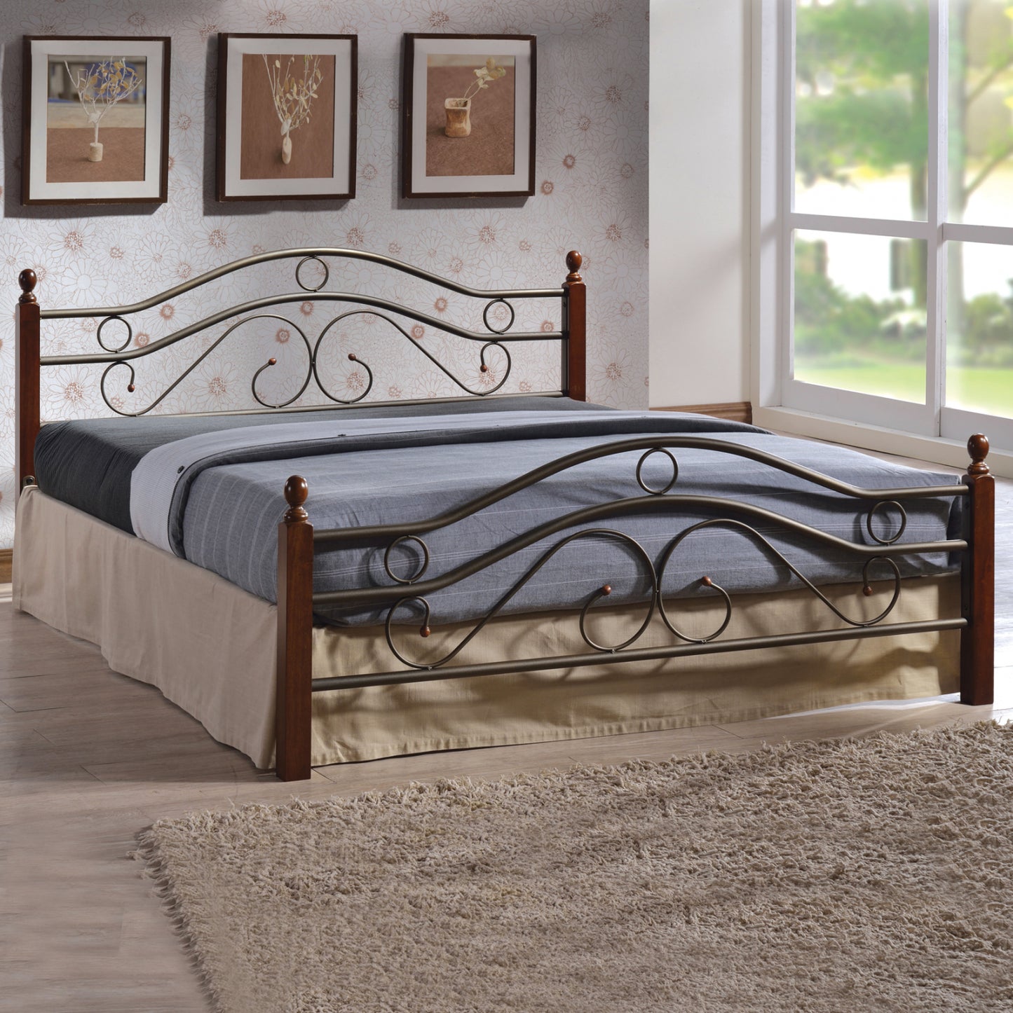 ΚΡΕΒΑΤΙ ΜΕΤΑΛΛΟ RUBBERWOOD CELINA ΓΙΑ ΣΤΡΩΜΑ 150x200εκ