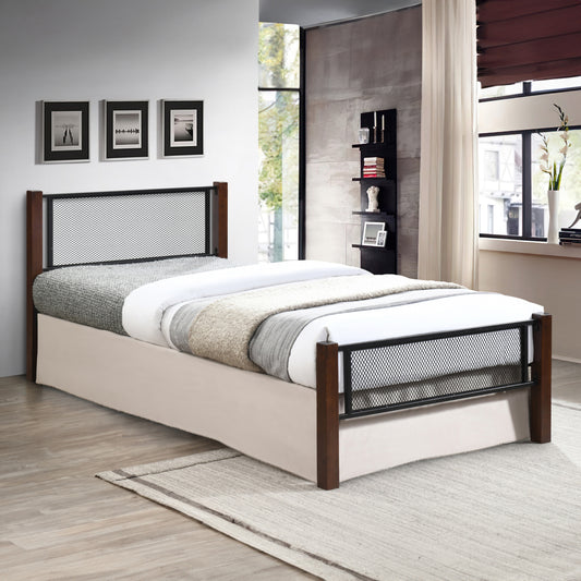 ΚΡΕΒΑΤΙ ΜΟΝΟ RAYVEN RUBBERWOOD ΣΕ DIRTY OAK ΜΕΤΑΛΛΟ ΣΕ ΜΑΥΡΟ ΓΙΑ 90x190εκ