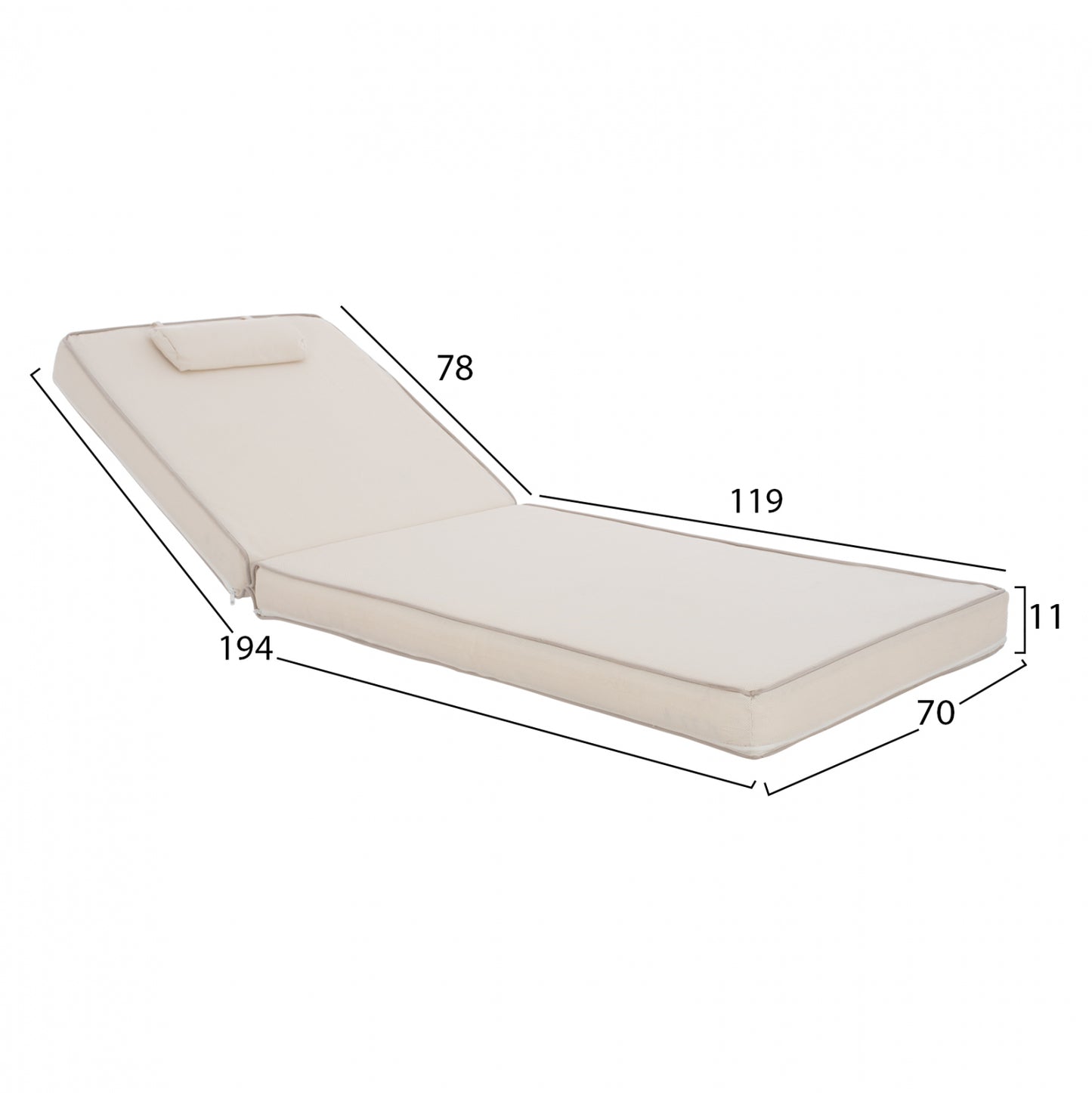 ΜΑΞΙΛΑΡΙ ΞΑΠΛΩΣΤΡΑΣ TEXTILENE 600gr/m2 SIFNOS ΜΠΕΖ 194x70x11