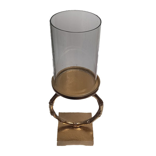 Κηροπήγιο Χρυσό με Γυαλί Μεταλλικό 36εκ