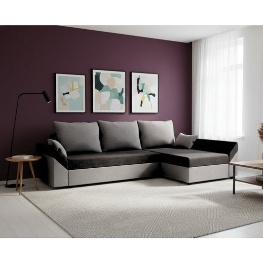 Γωνιακός Καναπές Eibar Μαύρο-Γκρι 240x144x81
