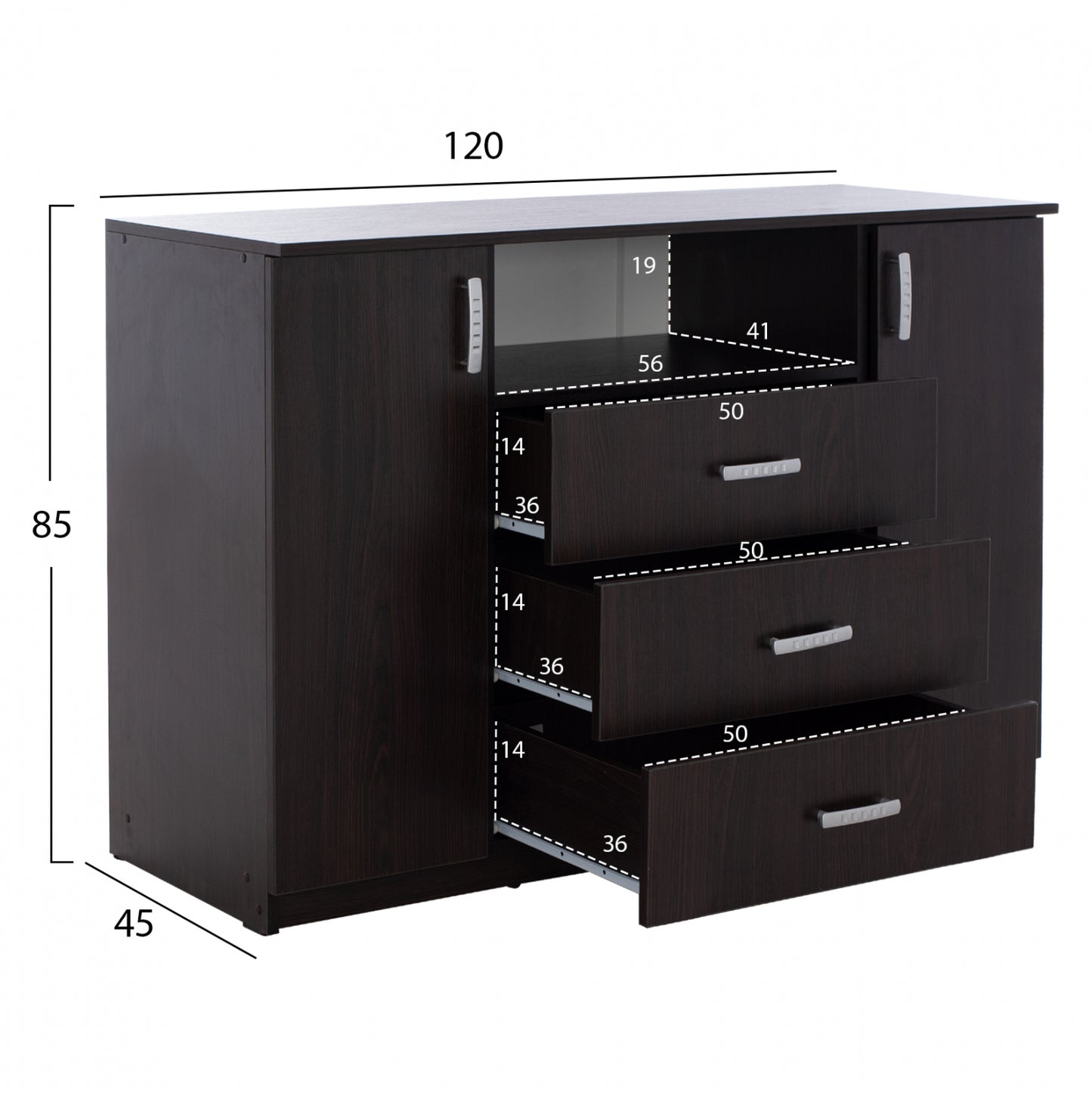 ΜΠΟΥΦΕΣ ΜΕ 2 ΝΤΟΥΛΑΠΙΑ & 3 ΣΥΡΤΑΡΙΑ ADLER WENGE 120x45x85