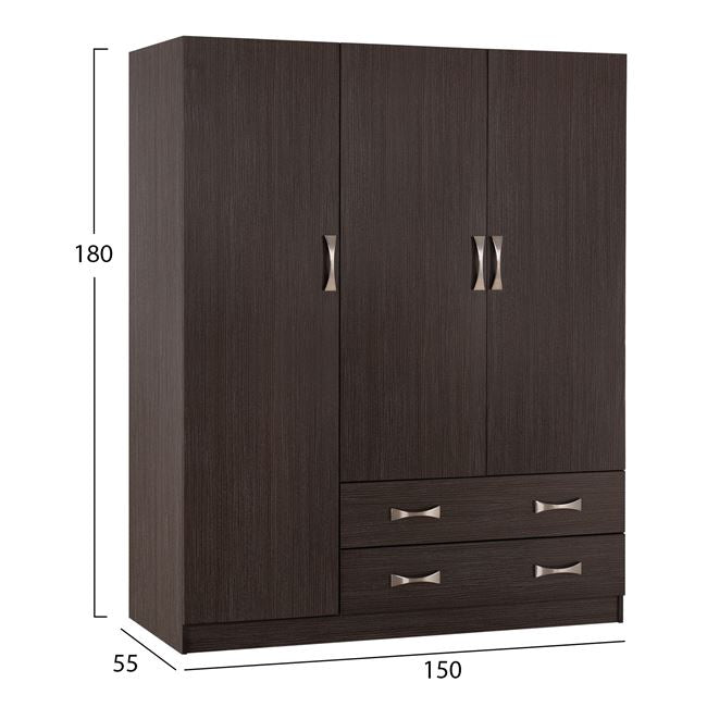 3-DOOR WARDROBE CARLY WITH TWO DRAWERS ZEBRANO 150x55x180