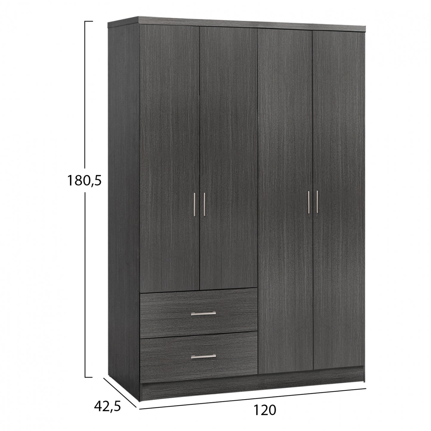 4-DOOR WARDROBE BLAKELY ME WITH 2 DRAWERS ZEBRANO 120x42.5x180.5