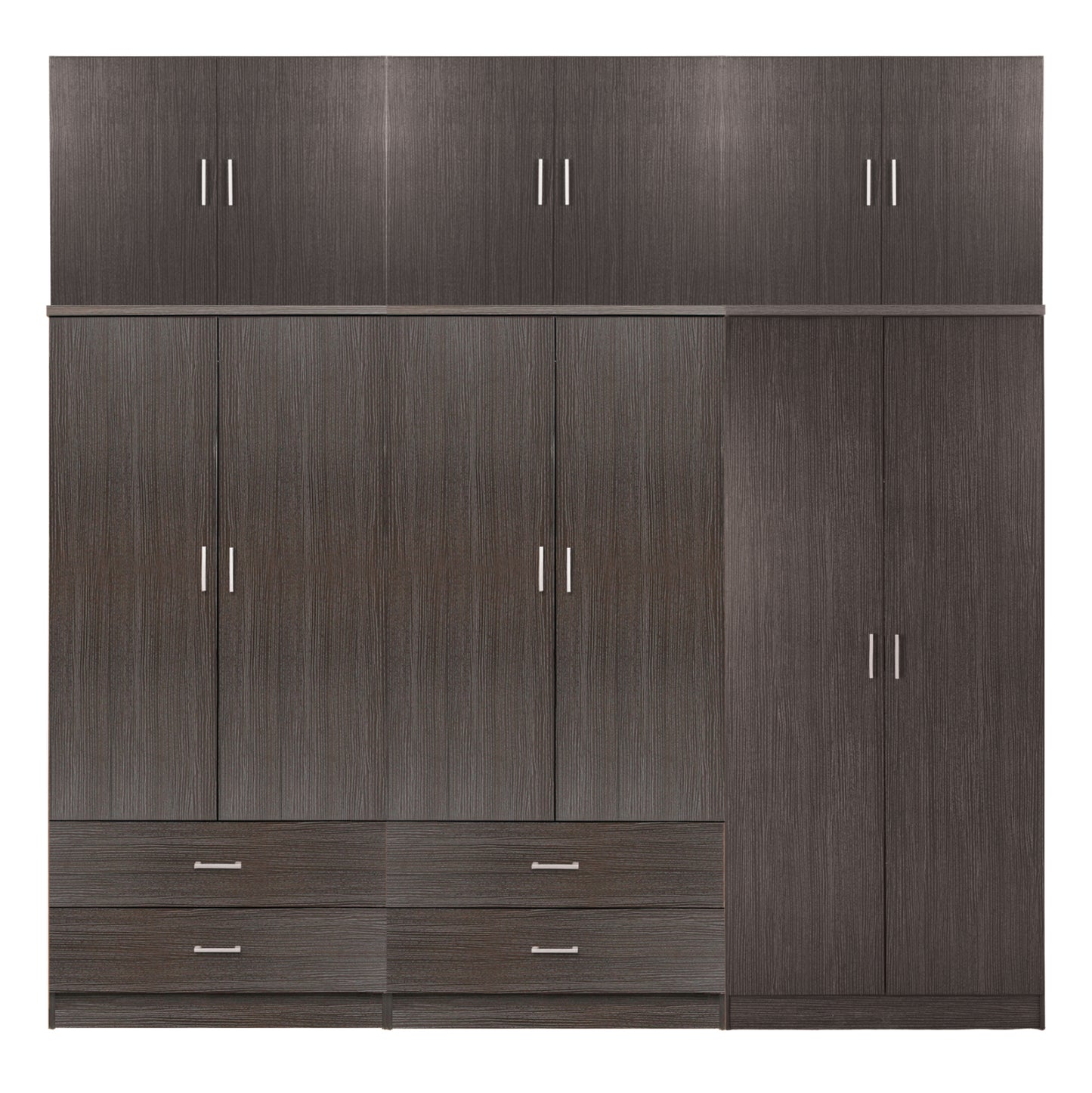 WARDROBE REINA 6-DOOR 4-DRAWER TOP CABINET MELAMINE IN ZEBRANO 240x43x241