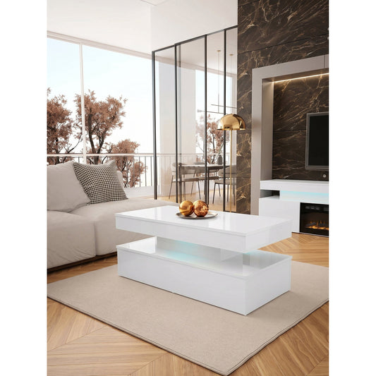Glossa 2D Coffee Table with LED White-High Gloss White 120x55x49.6