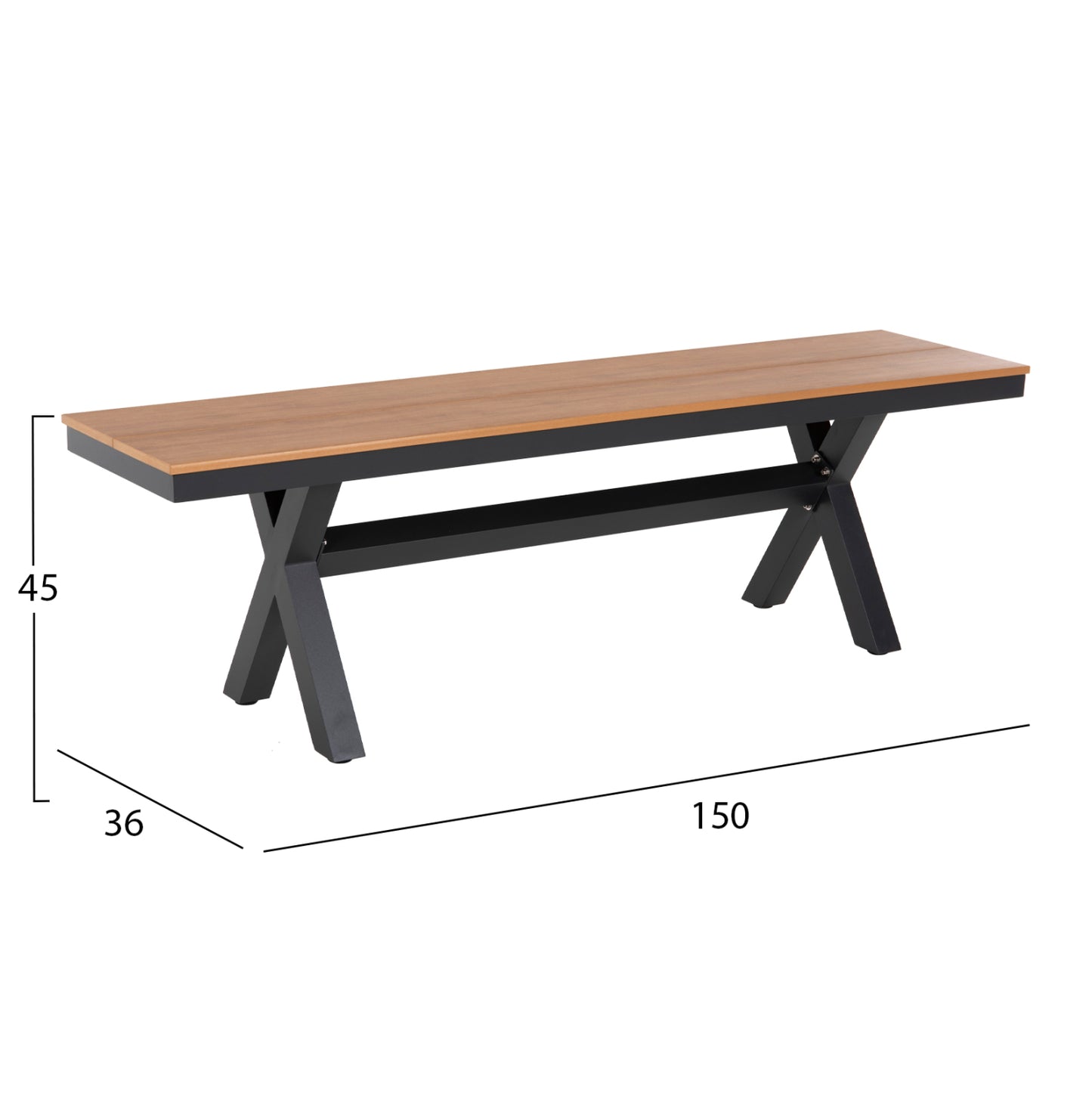 TAWNEE ALUMINUM BENCH CHARCOAL WITH POLYWOOD SEAT IN NATURAL COLOR 150x36x45