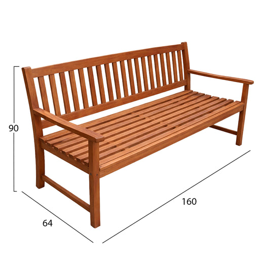 OUTDOOR BENCH 3-SEATER GEORGE ACACIA WOOD IN NATURAL 160x64x90