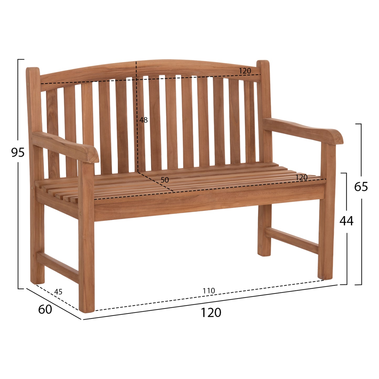 ΠΑΓΚΑΚΙ ΚΗΠΟΥ 2ΘΕΣΙΟ ELENA ΞΥΛΟ TEAK-ΦΥΣΙΚΟ 120x60x95