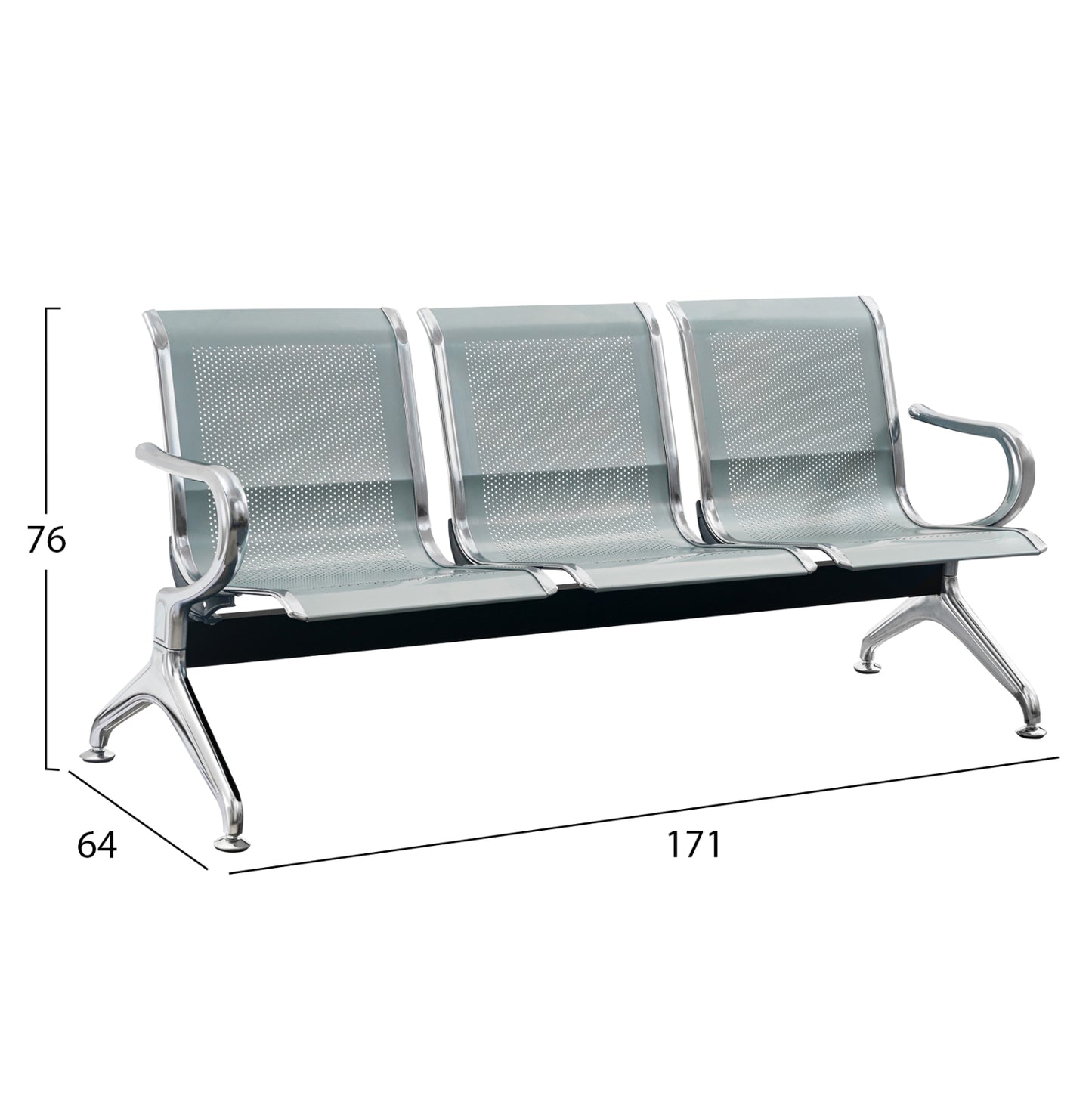 AIRPORT WAITING SEAT 3-SEATER AVIATOR METAL MESH GREY 172x55x76