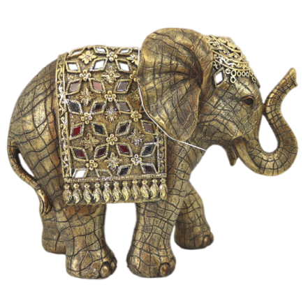 Διακοσμητικός Ελέφαντας Πολυεστερικός σε Χρυσό Αντικέ Χρώμα 23x8x19