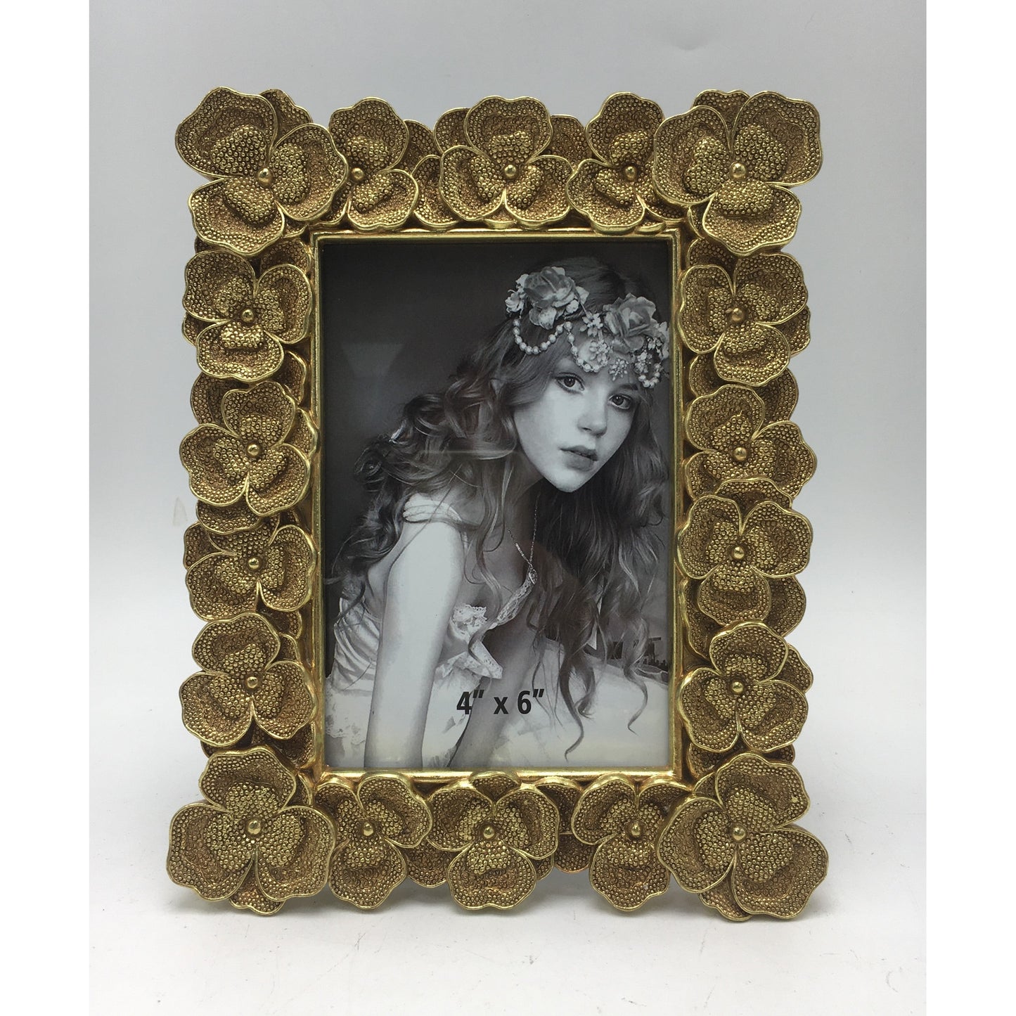 Κορνίζα Polyresin Χρυσή Ανάγλυφη Λουλούδια 10×15εκ