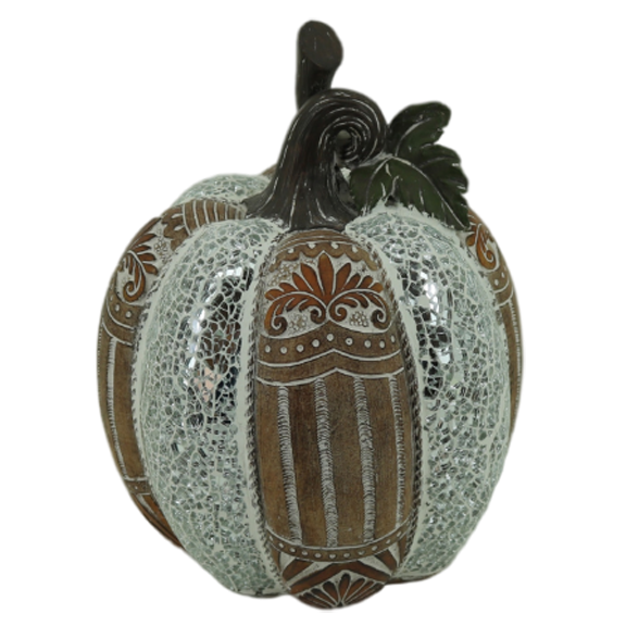Διακοσμητική Πολυεστερική Κολοκύθα Ασημί-Καφέ 16x16x21