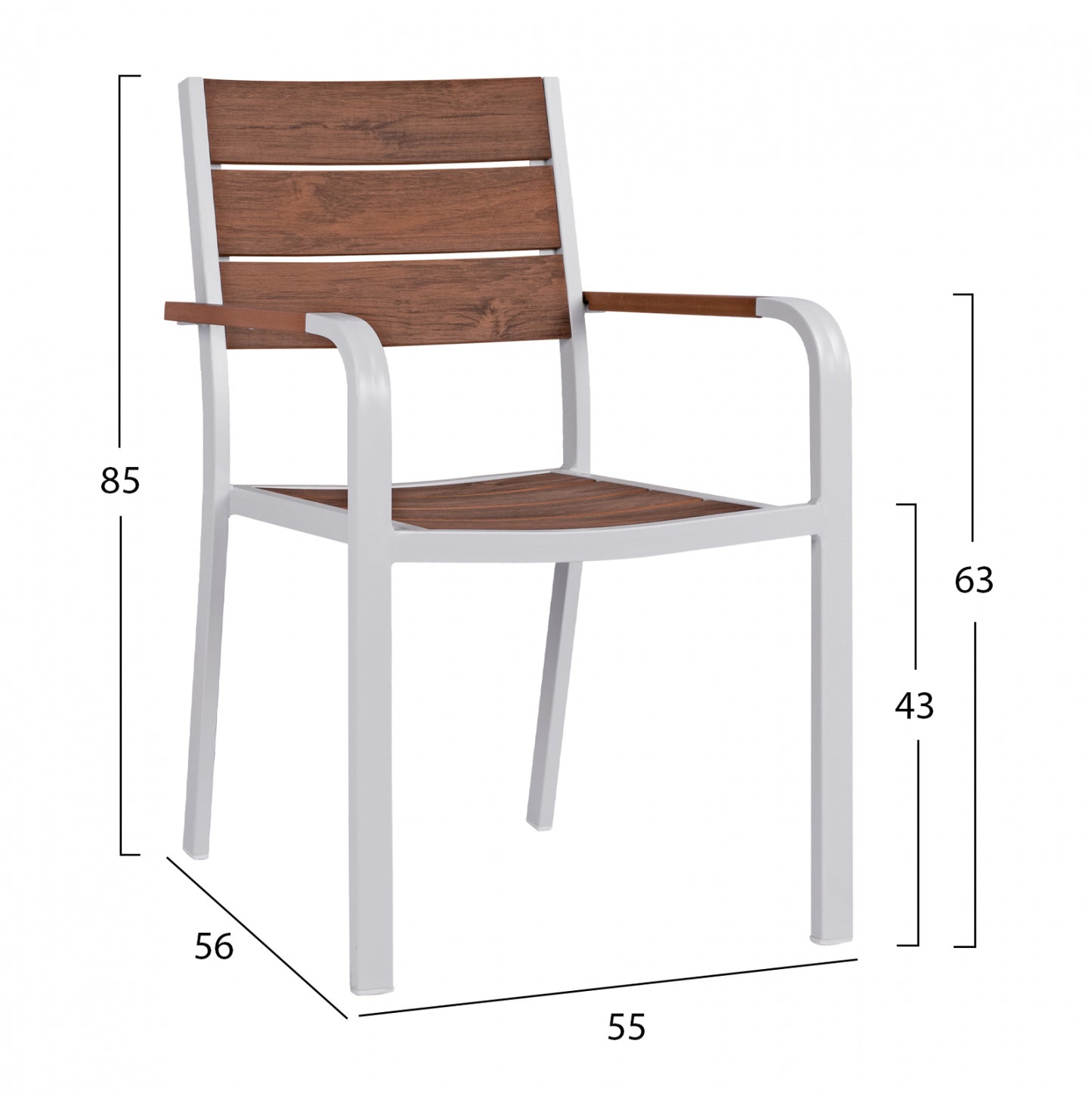 SAGA ALUMINUM ARMCHAIR WHITE WITH POLYWOOD 55x56x85