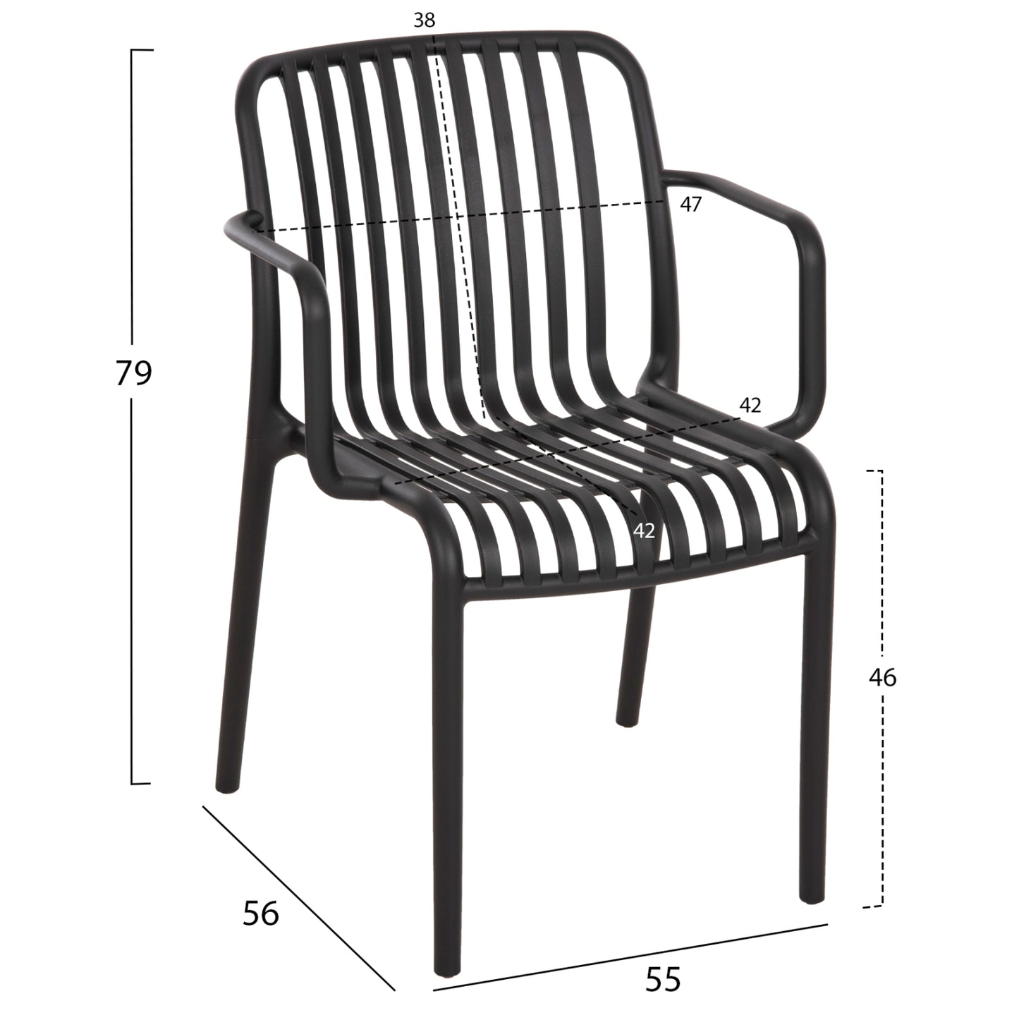OUTDOOR ARMCHAIR CONVEE BLACK POLYPROPYLENE 55x56x79