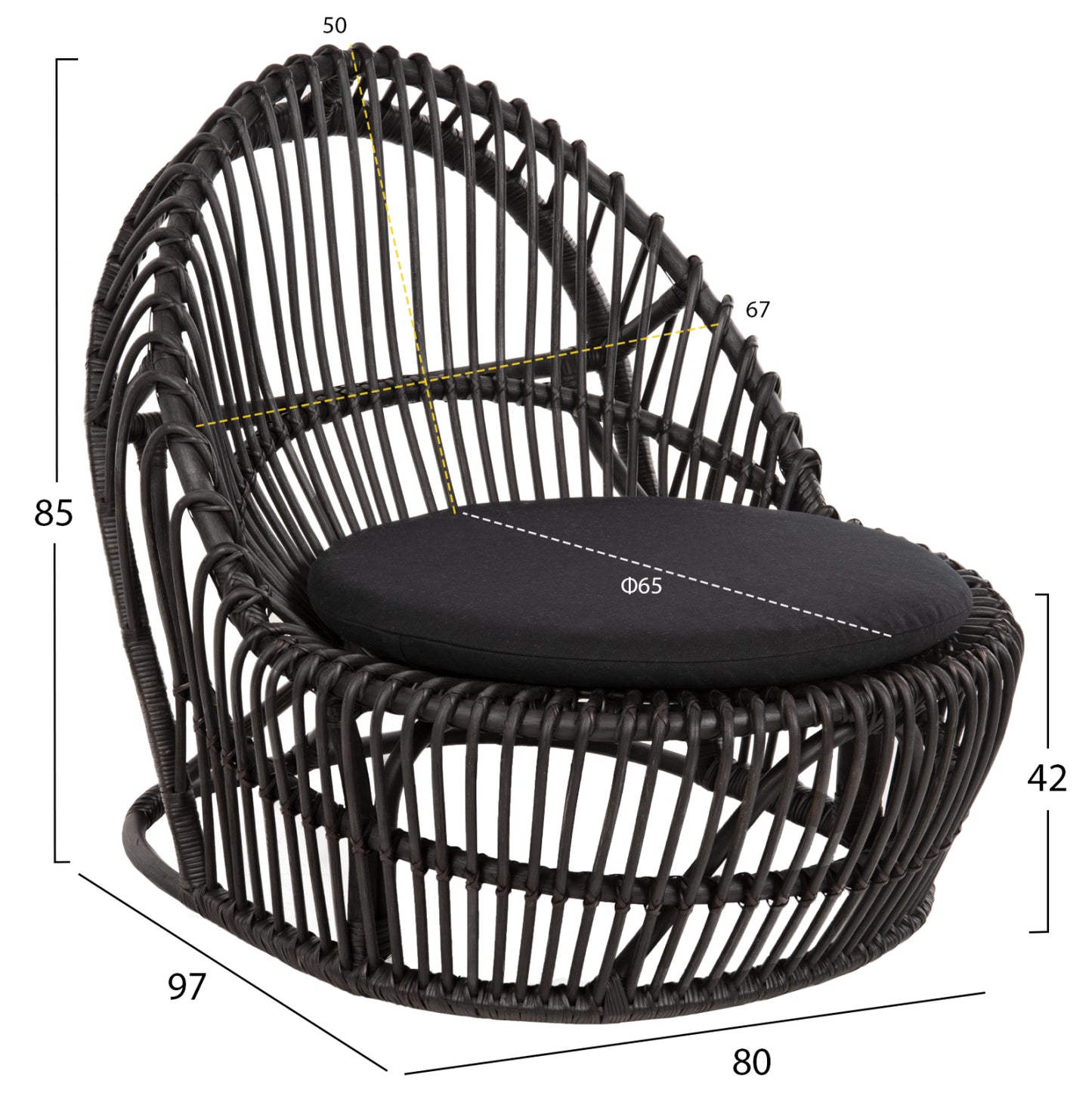 ΠΟΛΥΘΡΟΝΑ ENTROPY ΦΥΣΙΚΟ RATTAN ΜΕ ΜΑΞΙΛΑΡΙ-ΜΑΥΡΟ 80x97x85