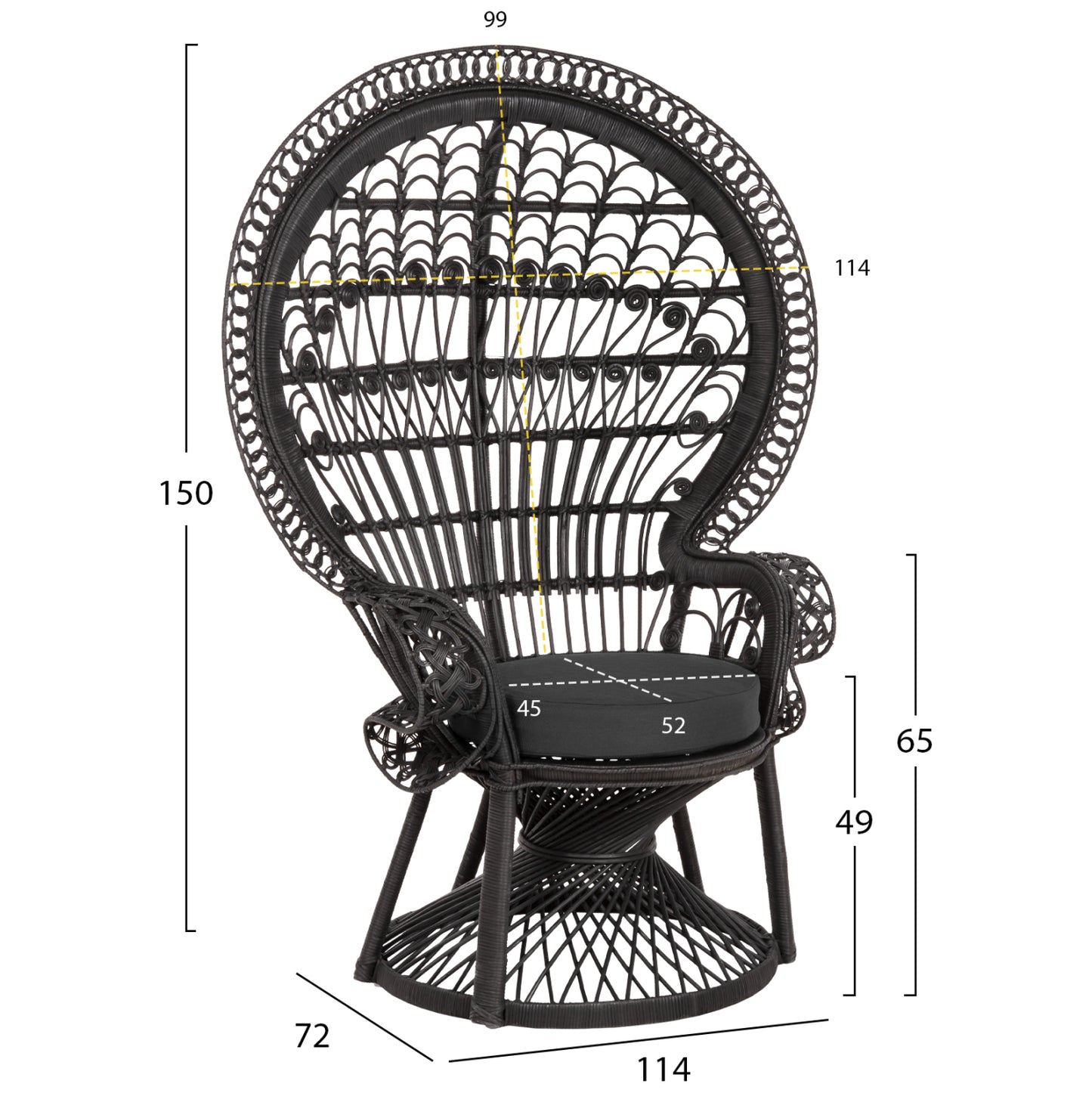 ΠΟΛΥΘΡΟΝΑ ROYAL PEACOCK RATTAN ΜΑΥΡΟ ΜΑΞΙΛΑΡΙ ΜΑΥΡΟ 114x72x150
