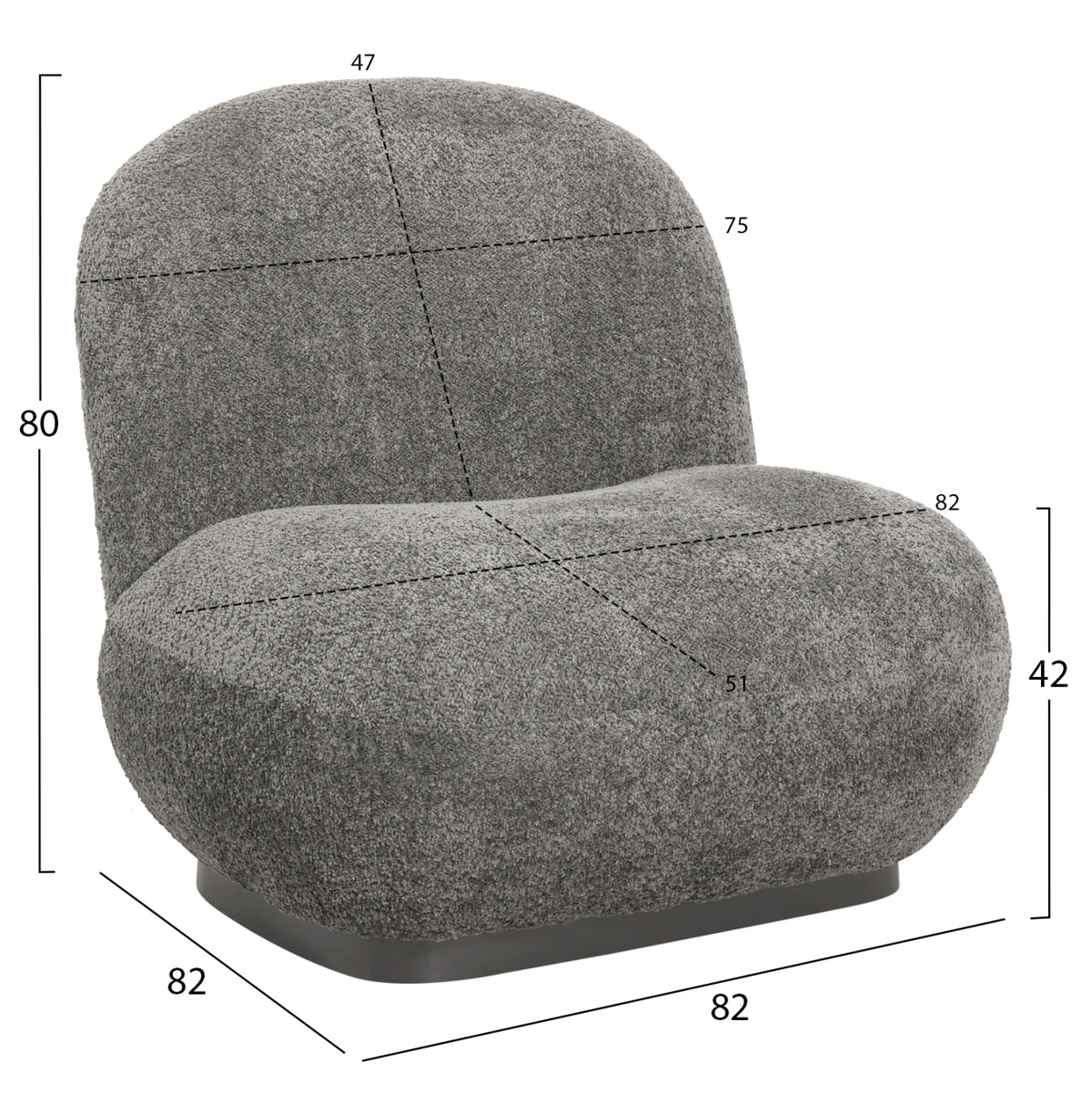 BEANY ARMCHAIR GREY BOUCLE FABRIC 85x82x77