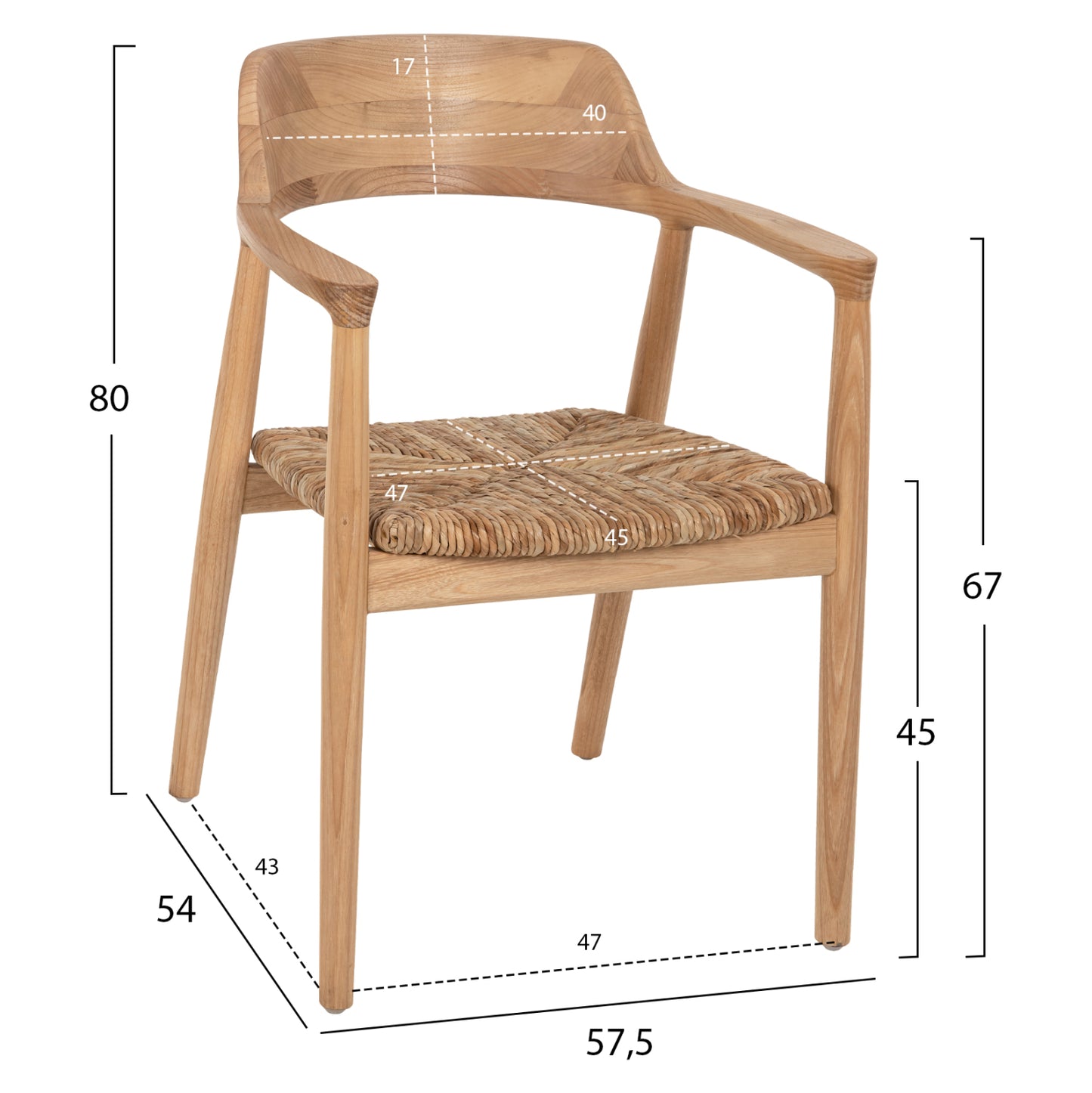 ΠΟΛΥΘΡΟΝΑ KINGSLEY ΞΥΛΟ TEAK & ΨΑΘΑ ΣΕ ΦΥΣΙΚΟ ΧΡΩΜΑ 57,5x54x80