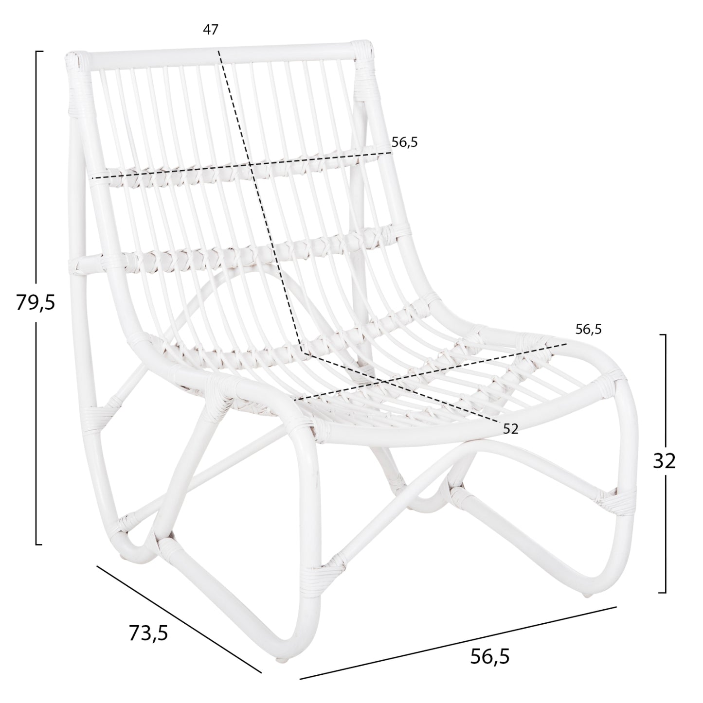 ΠΟΛΥΘΡΟΝΑ GRINN ΡΑΒΔΟΙ RATTAN ΣΕ ΛΕΥΚΟ 56,5x73,5x79,5