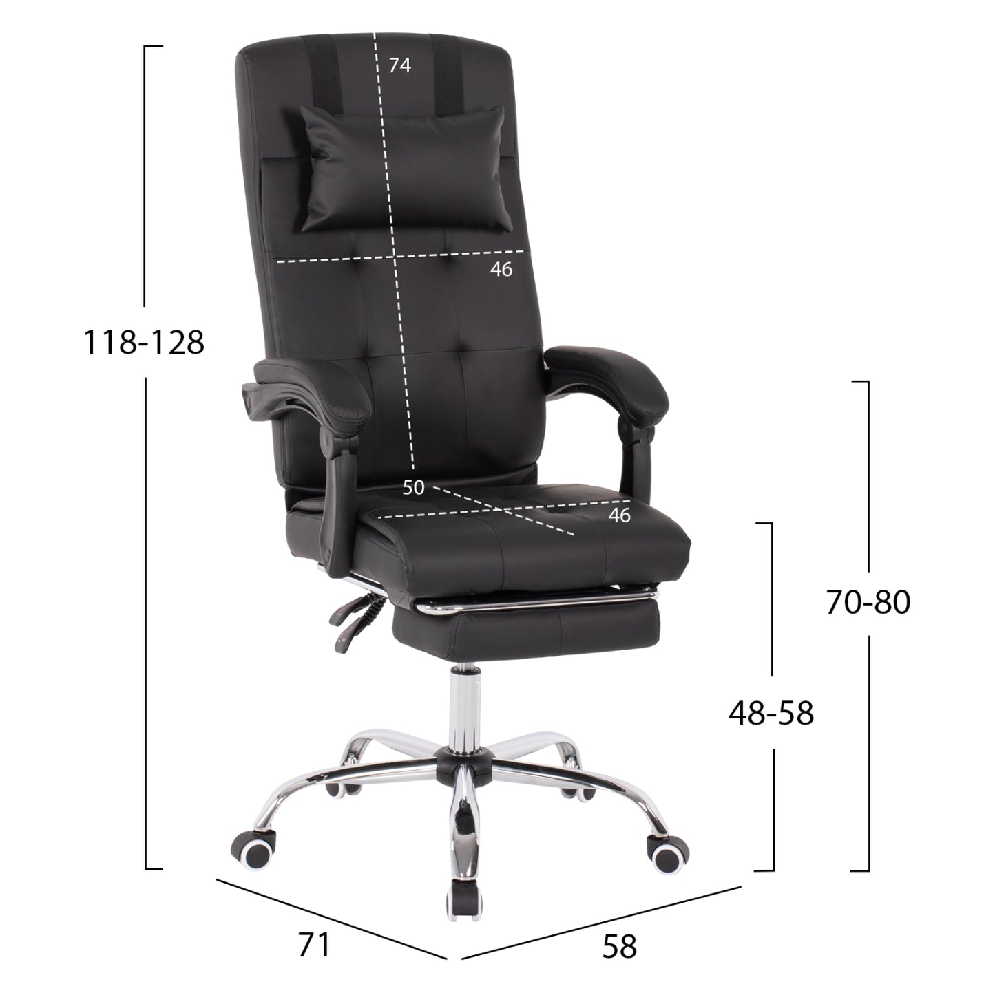 EXECUTIVE OFFICE CHAIR BLACK WITH RETRACTABLE FOOTREST 58x71x128