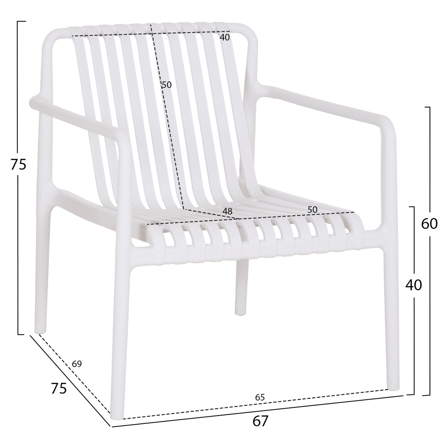 OUTDOOR LOUNGE ARMCHAIR MALEN WHITE POLYPROPYLENE 67x75x75