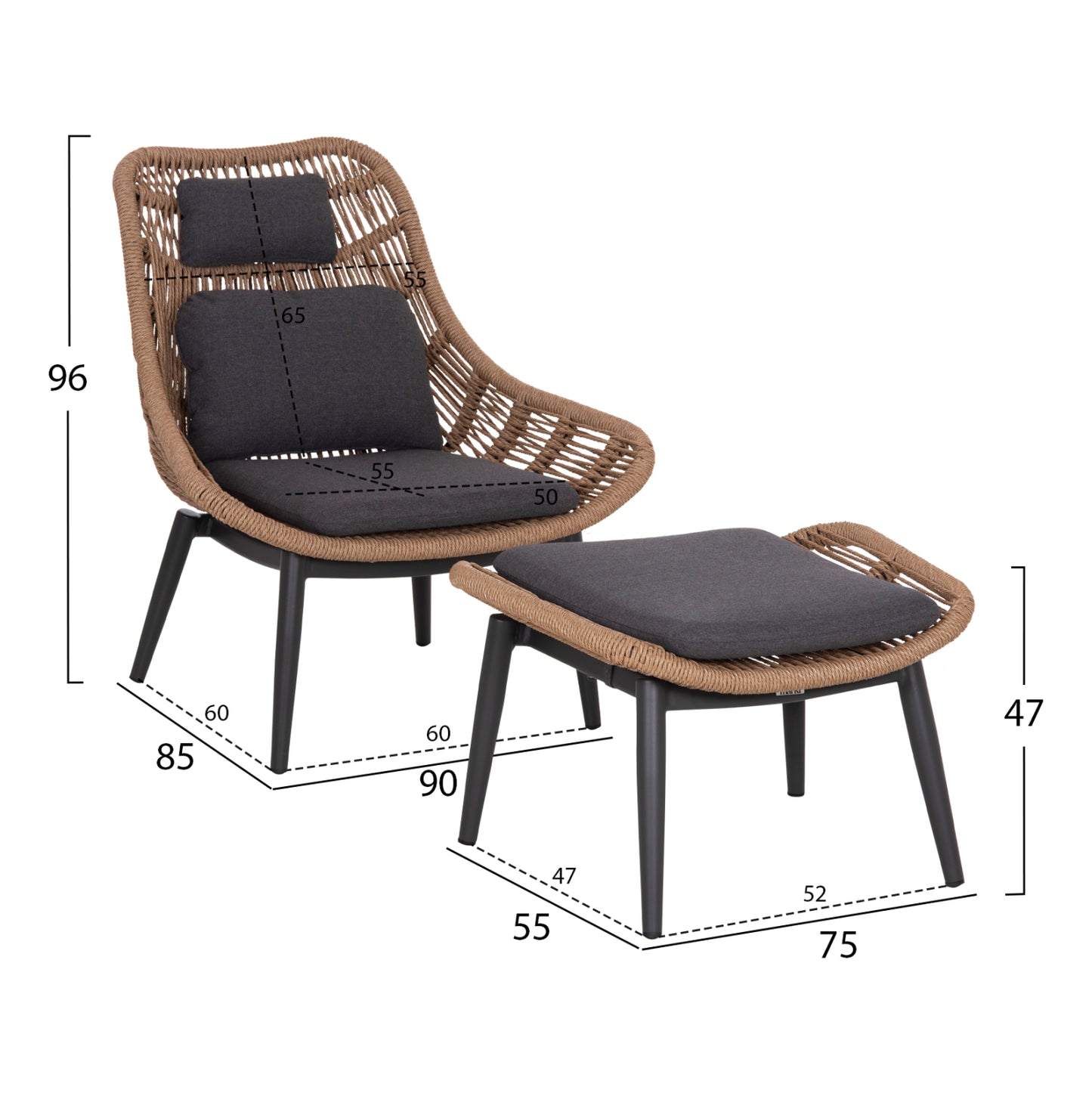 ΠΟΛΥΘΡΟΝΑ LOUNGE ΜΕ ΥΠΟΠΟΔΙΟ REMVAZZO ΑΛΟΥΜΙΝΙΟ ΓΚΡΙ-WICKER 90x85x96
