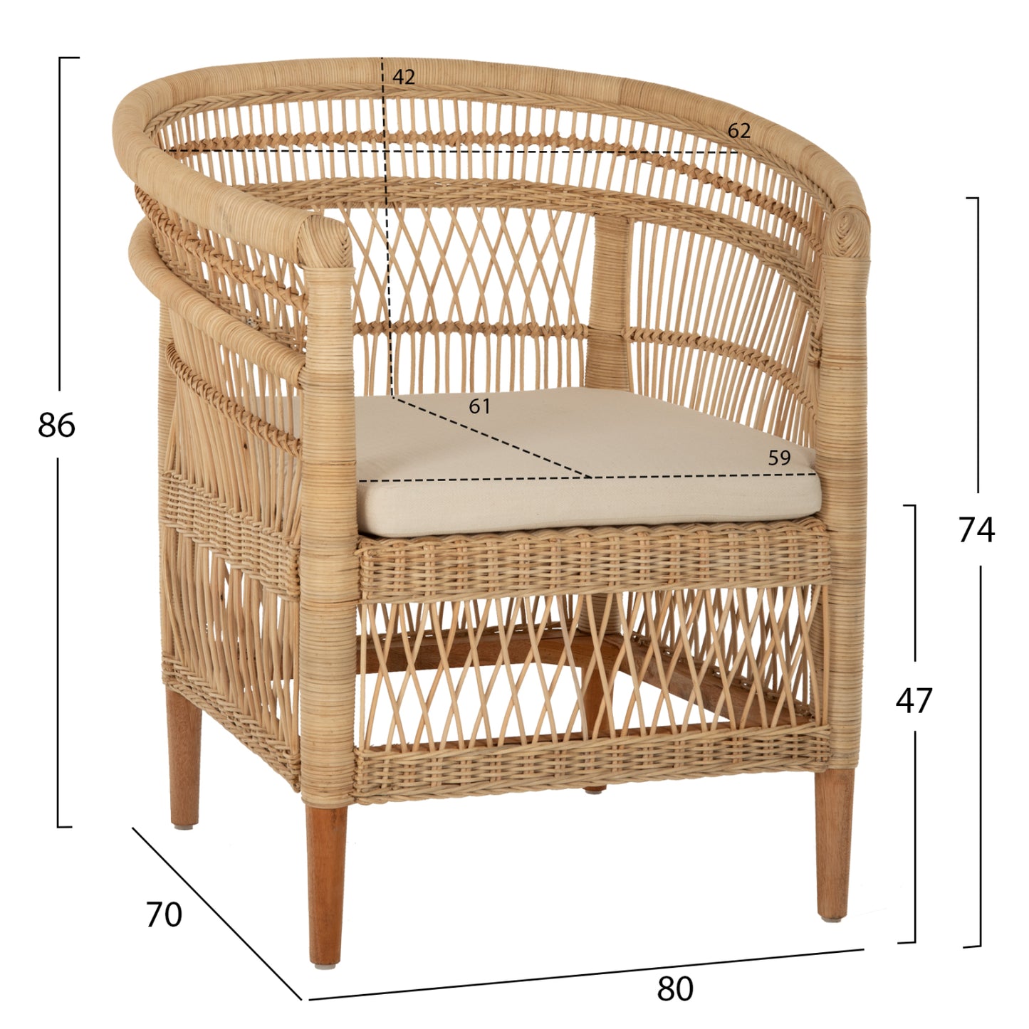 ΠΟΛΥΘΡΟΝΑ MALAWI ΞΥΛΟ ΜΑΟΝΙ ΕΠΕΝΔΥΣΗ RATTAN ΛΕΥΚΟ ΜΑΞΙΛΑΡΙ ΚΑΘΙΣΜΑΤΟΣ 80x70x86