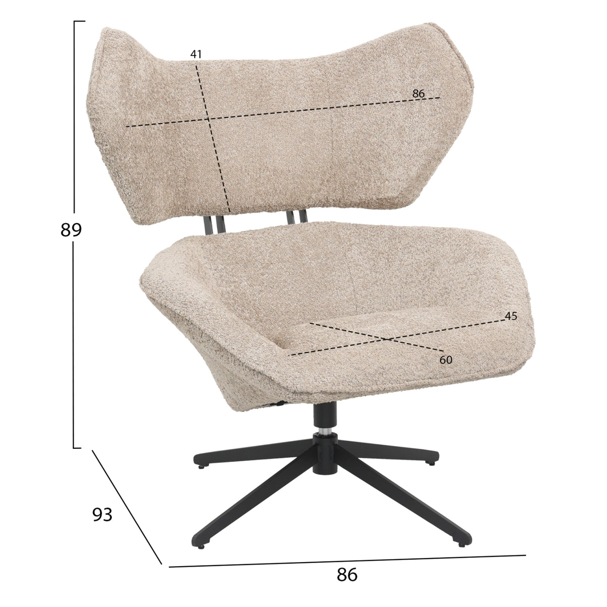 BRYLL SWIVEL ARMCHAIR BEIGE BOUCLE BLACK BASE 86x90x97