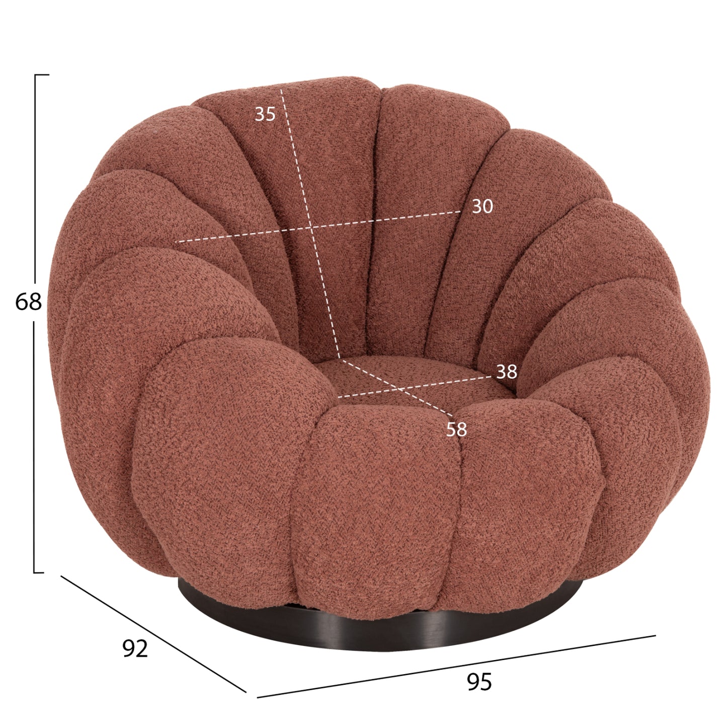 SWIVEL ARMCHAIR GRYMM PINK BOUCLE BLACK METAL BASE 95x92x68