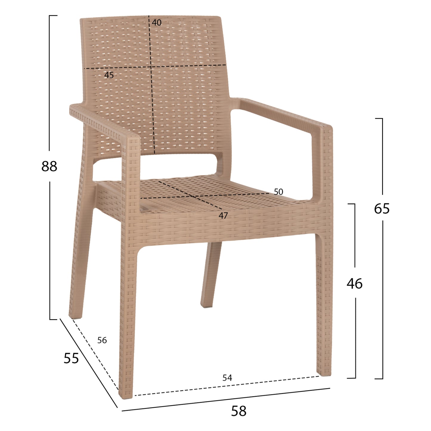 KAGANU HEAVY-DUTY POLYPROPYLENE ARMCHAIR CAPPUCCINO 58x55x88