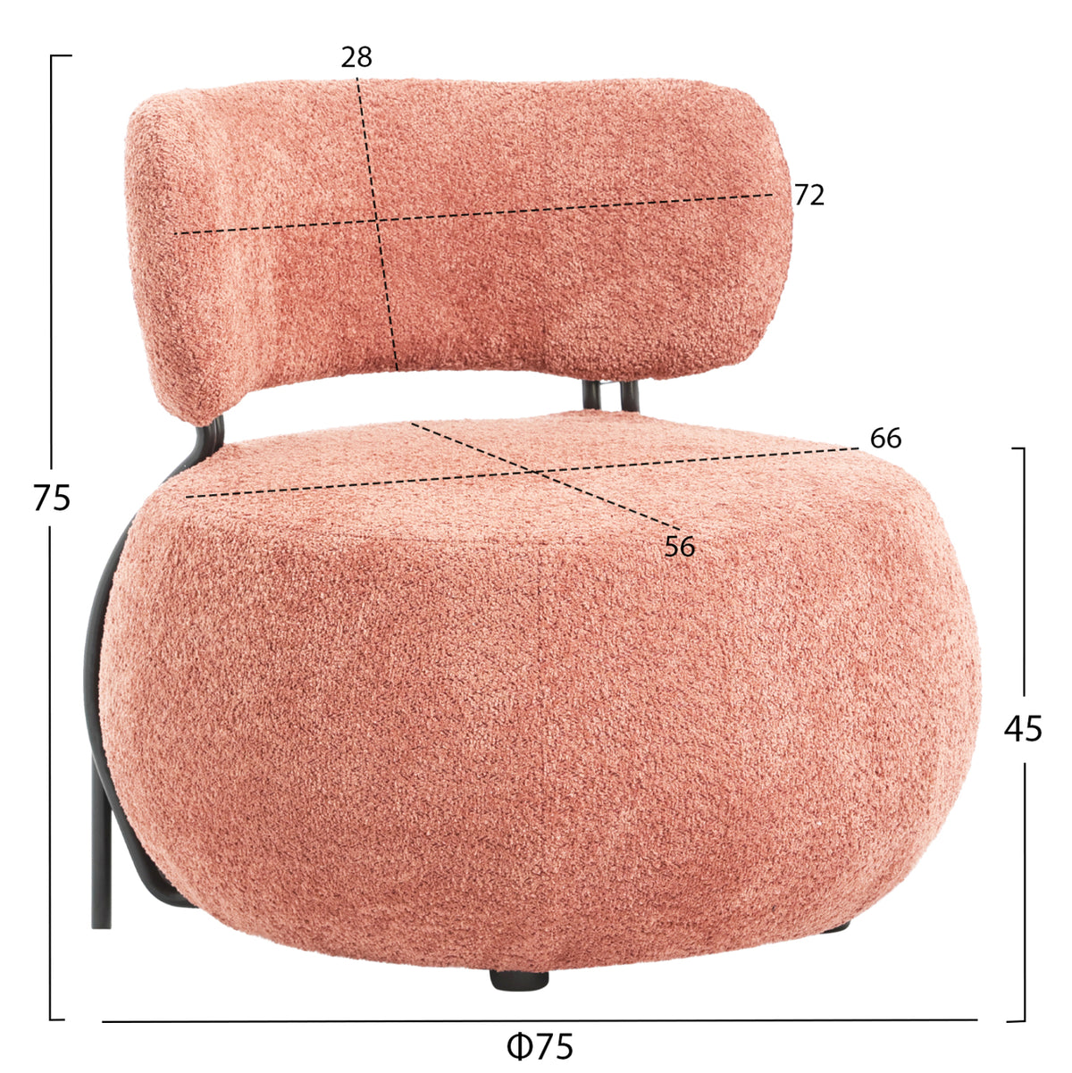 KARSEN ROUND ARMCHAIR PINK BOUCLE FABRIC 75x75x75