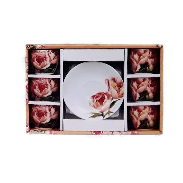 Σετ Φλυτζάνια Καφέ Πορσελάνης 6 Τεμ. Ροζ Τριαντάφυλλα