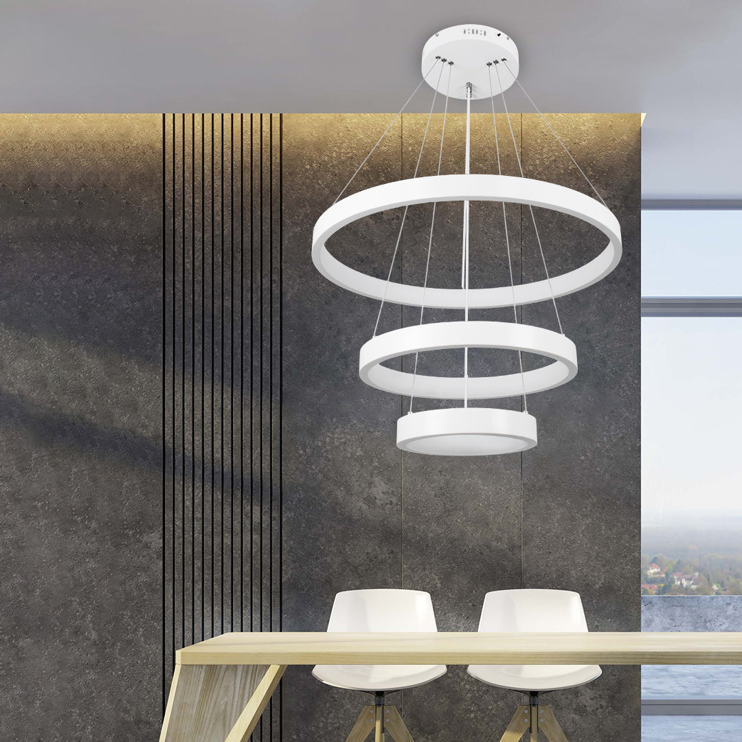 NEMESIS TRIO 61168 Κρεμαστό Φωτιστικό Δαχτυλίδι-Κύκλος LED CCT 100W 12123lm 360° AC 220-240V - Εναλλαγή Φωτισμού μέσω Τηλεχειριστηρίου All In One Ψυχρό 6000k+Φυσικό 4500k+Θερμό 2700k Dimmable Φ25+40+60cm - Λευκό
