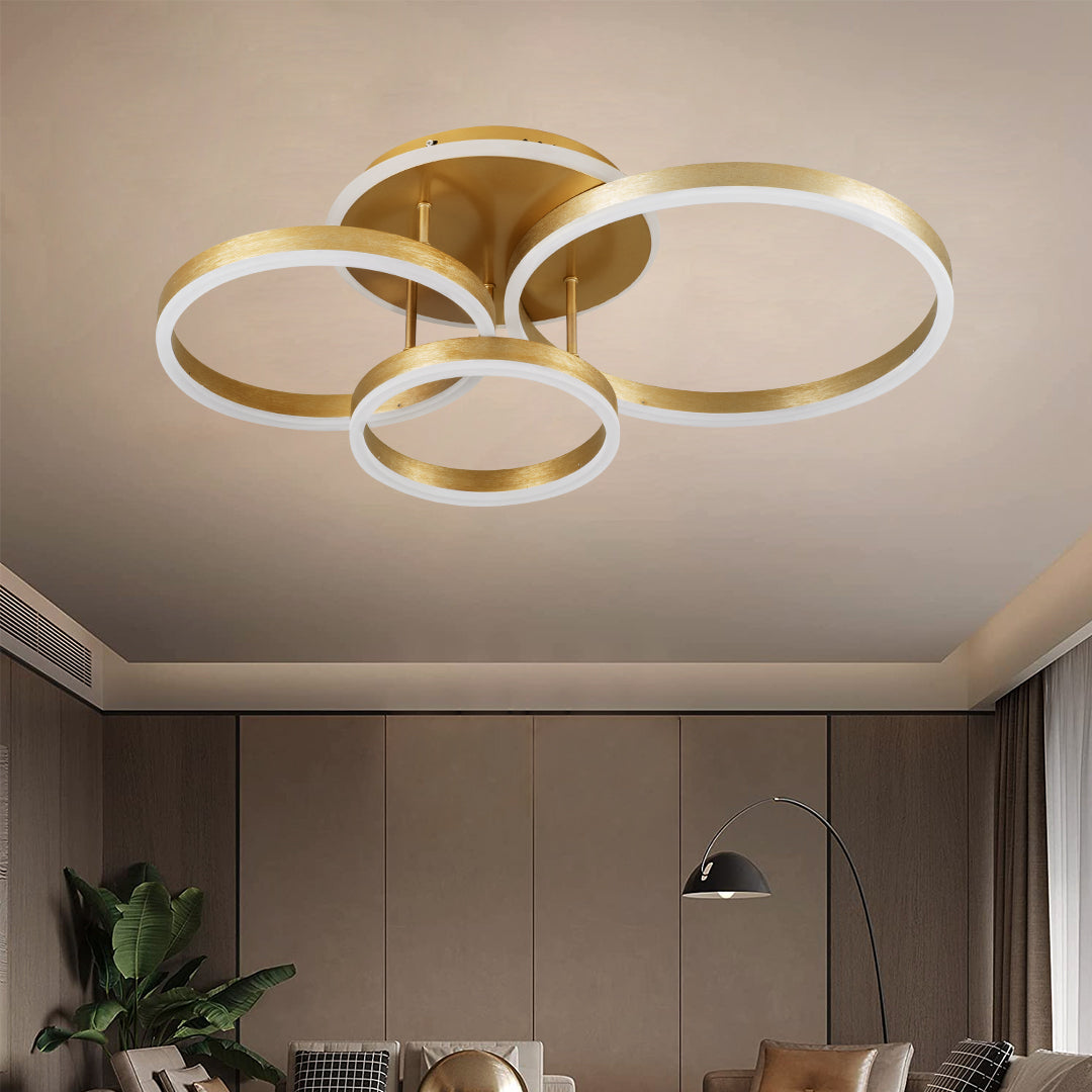 VENOM 61125 Μοντέρνο Φωτιστικό Οροφής LED 100W 12100lm 360° AC 220-240V IP20 Ρυθμιζόμενο Λευκό CCT με Χειριστήριο από 2700K έως 6000K Dimmable - Lumileds SMD Chip - Χρυσό Βούρτσας - Μ70 x Π40 x Υ16