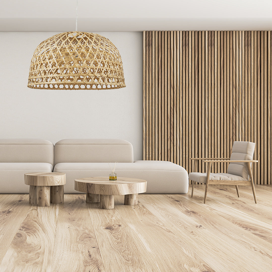 MANGEA 00717 Vintage Κρεμαστό Φωτιστικό Οροφής Μονόφωτο 1 x E27 Καφέ Ξύλινο Μπαμπού Φ100 x Y59cm