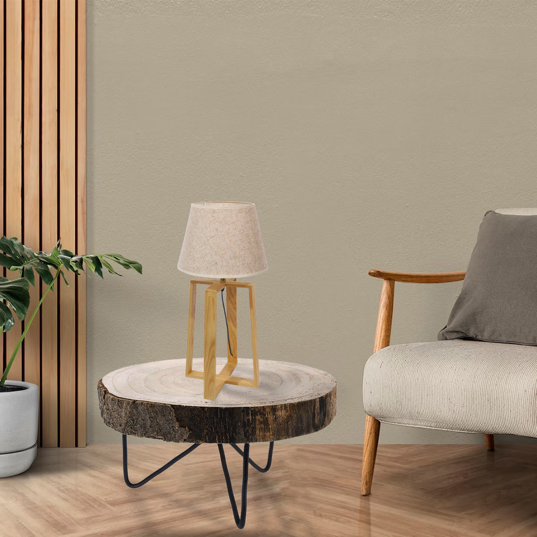 SQUID 01265 Μοντέρνο Επιτραπέζιο Φωτιστικό Πορτατίφ Μονόφωτο 1 x E27 Ξύλινο με Μπεζ Καπέλο Φ30 x Υ63cm