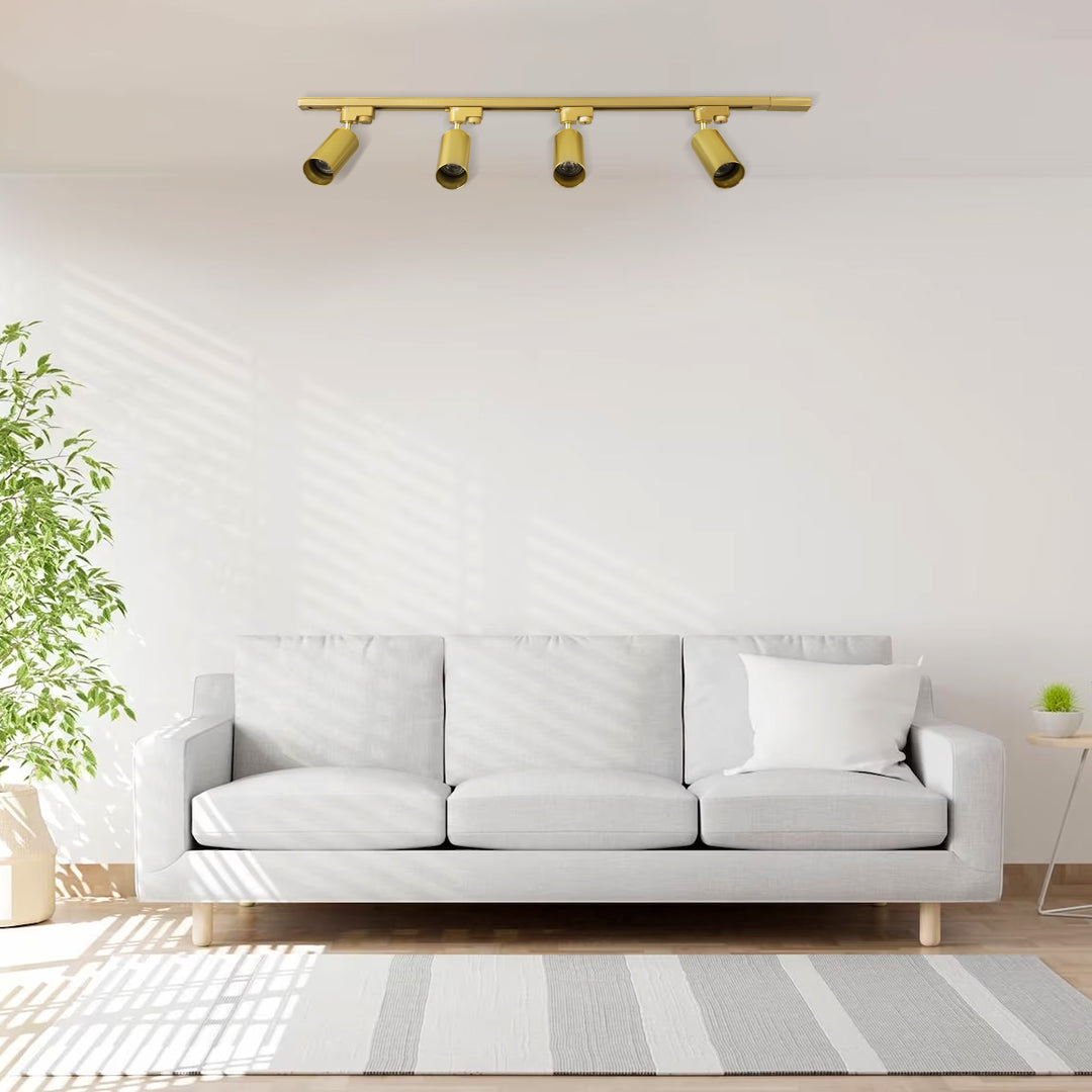 LEO 60360 Μοντέρνο Φωτιστικό Οροφής Ράγα με Κινούμενα Σποτ Αλουμινίου Τετράφωτο 4 x GU10 AC 220-240V IP20 Μ100 x Π6 x Υ20cm - 2 Γραμμών - Χρυσό Πλατίνα