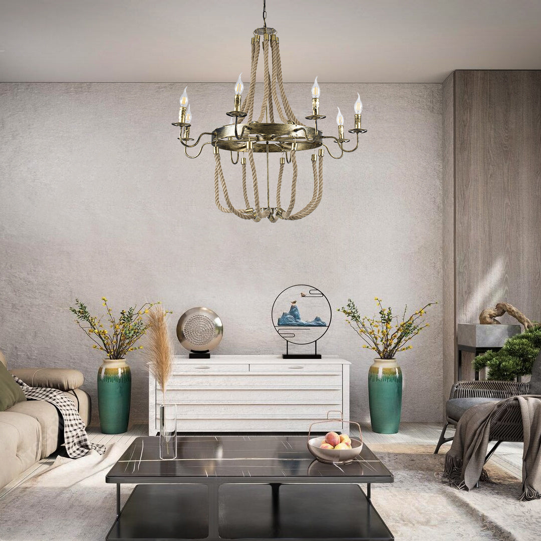 VICTORIAN 01405 Vintage Κρεμαστό Φωτιστικό Οροφής με Ντουί 8 x E14 AC 220-240V IP20 - Μπρούτζινο Εφέ Σκουριάς & Μπεζ - Μ87 x Π87 x Υ80