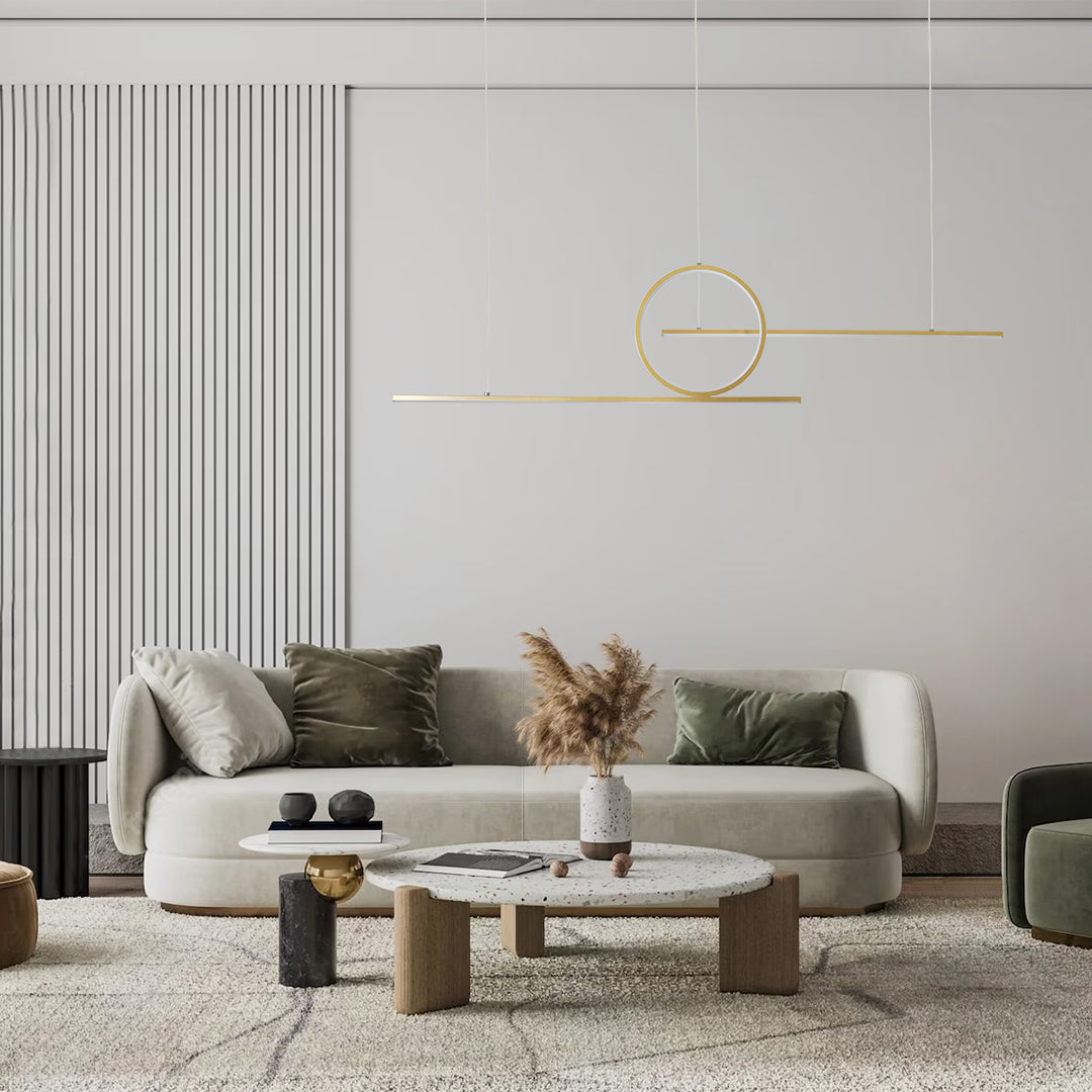 TEREZA 61289 Modern LED Pendant Ceiling Light 67W 7504lm 300° AC 220-240V IP20 Adjustable White CCT with Remote Control from 2700K to 6000K Dimmable - Lumileds SMD Chip - Brushed Gold - L110 x W4.5 x H34