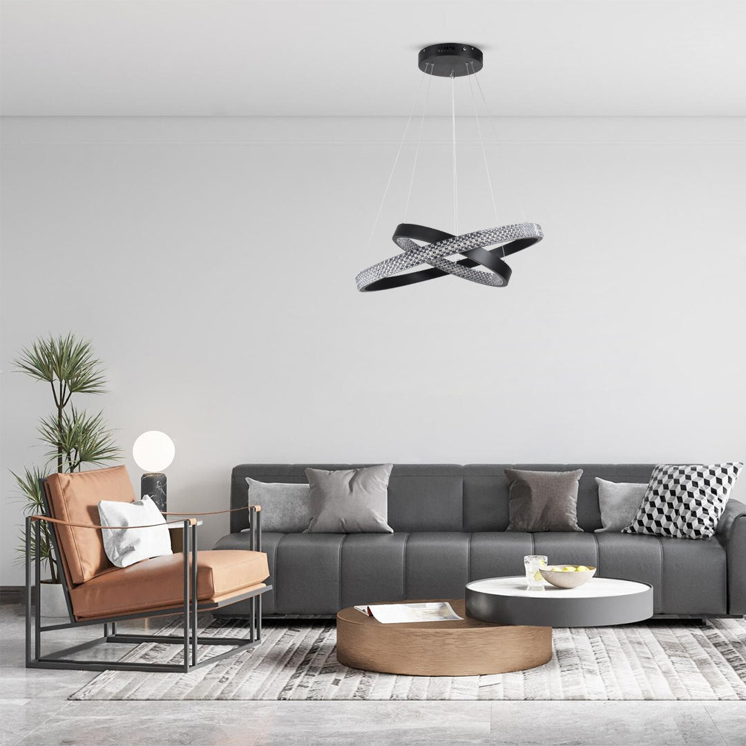 DIAMOND DUO 61150-DECO Μοντέρνο Κρεμαστό Φωτιστικό Οροφής LED 75W 8743lm 360° AC 220-240V IP20 Ρυθμιζόμενο Λευκό CCT με Χειριστήριο από 2700K έως 6000K Dimmable - Lumileds SMD Chip - Μαύρο - Μ60 x Π60 x Υ40