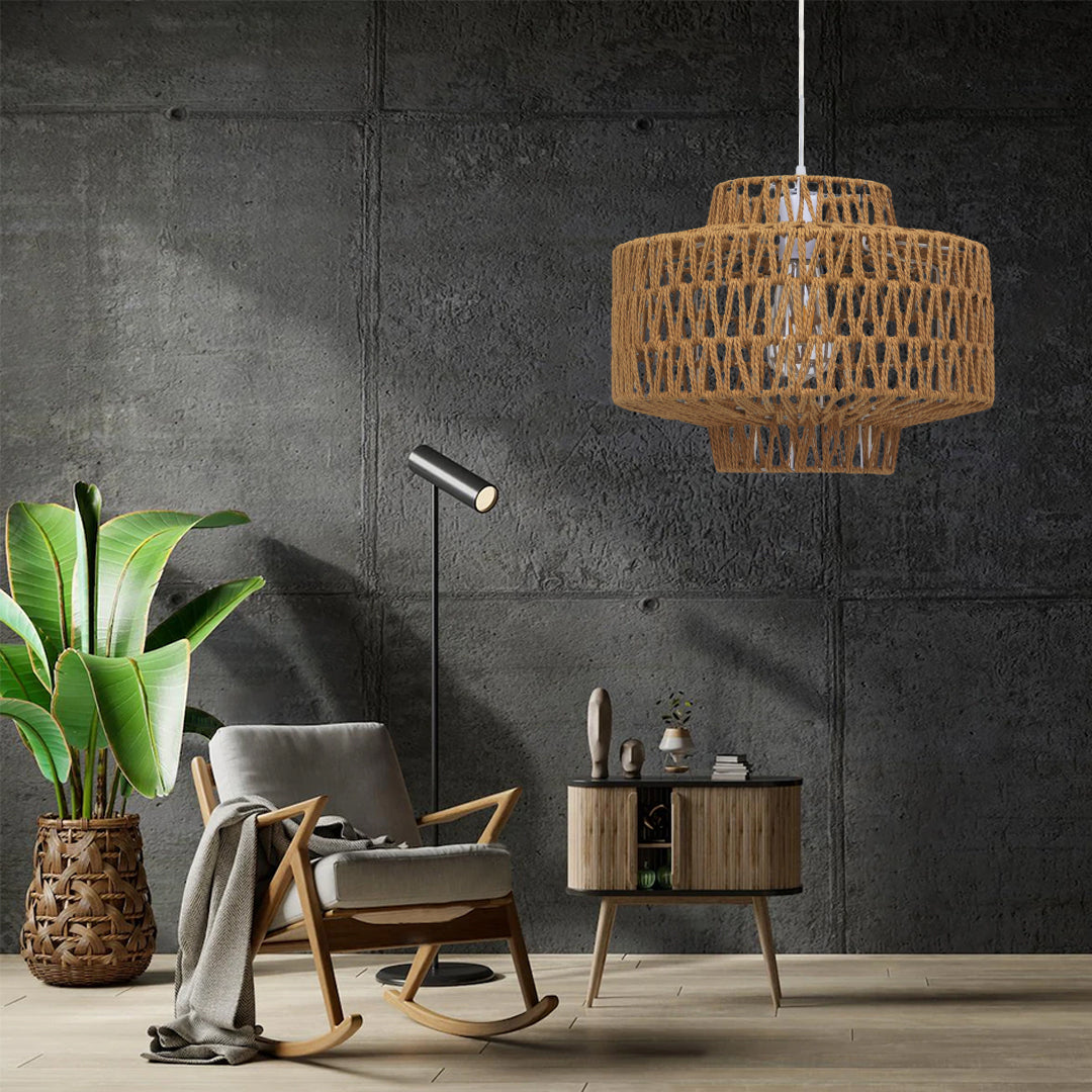 JENSON 00909 Boho Pendant Ceiling Light with 1 x E27 AC 220-240V IP20 - Beige - L33 x W33 x H28