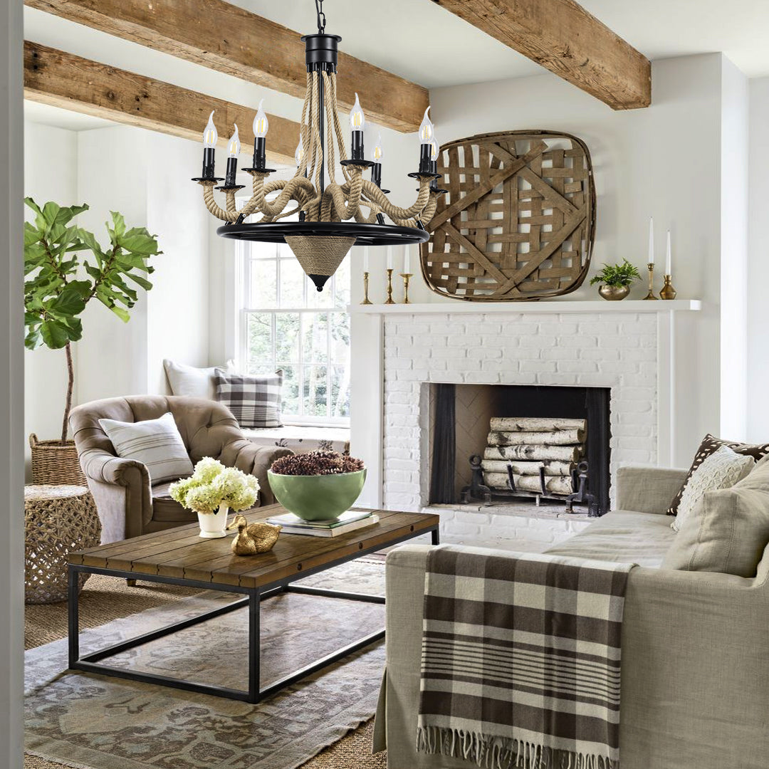 PENNSYLVANIA 00542 Vintage Κρεμαστό Φωτιστικό Οροφής με Ντουί 8 x E14 AC 220-240V IP20 - Μαύρο & Μπεζ - Μ64 x Π64 x Υ63