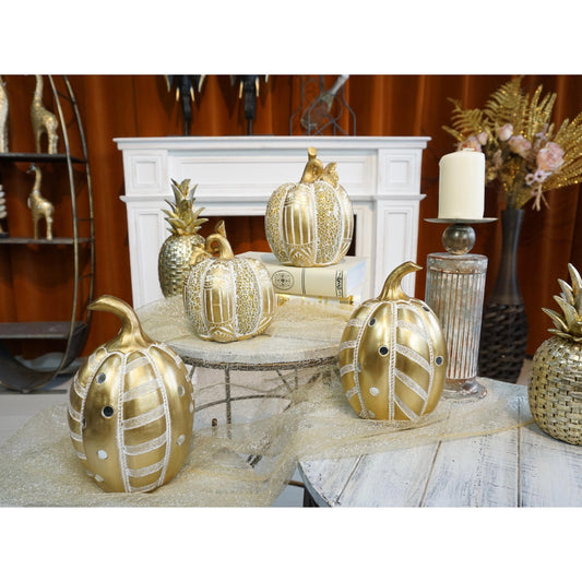 Διακοσμητική Πολυεστερική Κολοκύθα Χρυσή-Ασημί 14x14x14