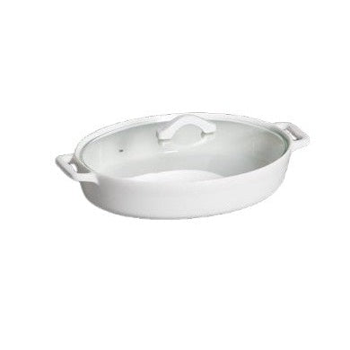 Οβάλ Λευκό Πυρίμαχο Σκεύος από Πορσελάνη με Γυάλινο Καπάκι 43εκ