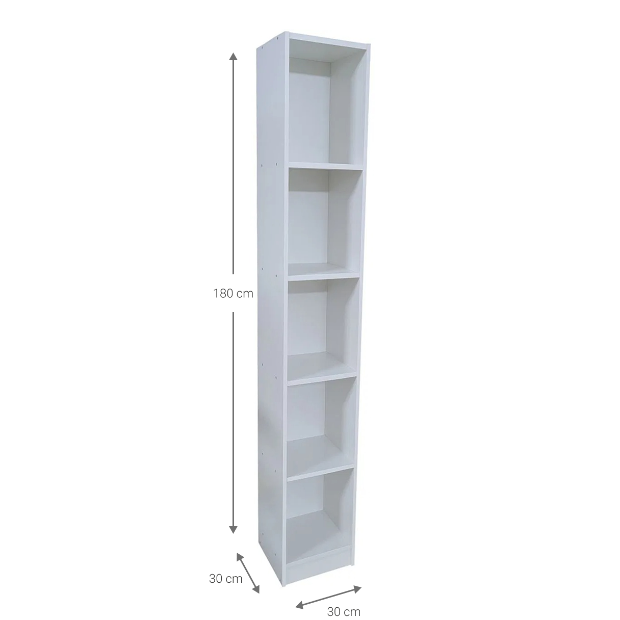 Eliot 5S Slim Bookcase White 30x30x180