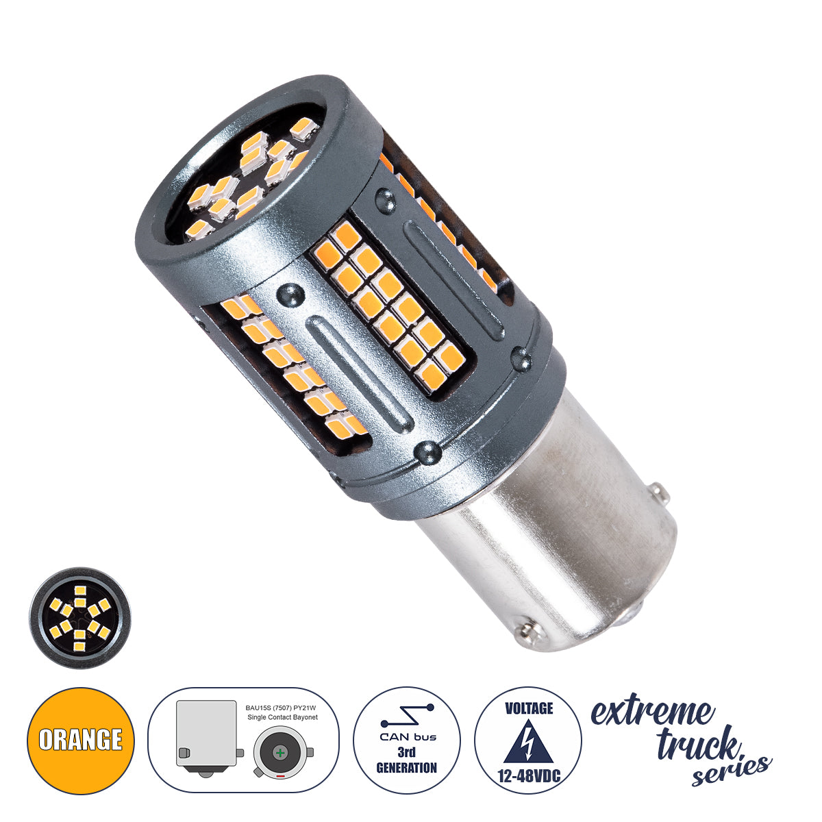 PY21W-1156 81274 Bulb PY21W 1156 BAU15S CANbus LED 9.6W 1512lm 360° DC 12-48V IP20 Orange - 84 x Epistar SMD2016 Chip - L2 x W2 x H5