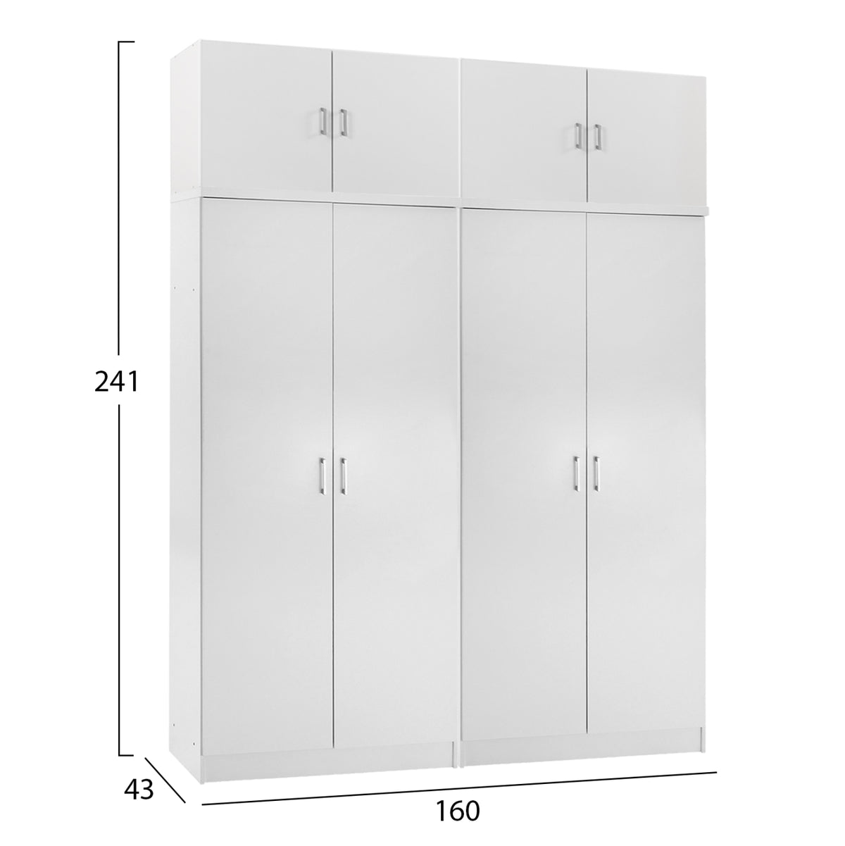 SET OF 2 DOUBLE-DOOR WARDROBES WITH OVERHEAD STORAGE JENNA MELAMINE IN WHITE 160x43x240